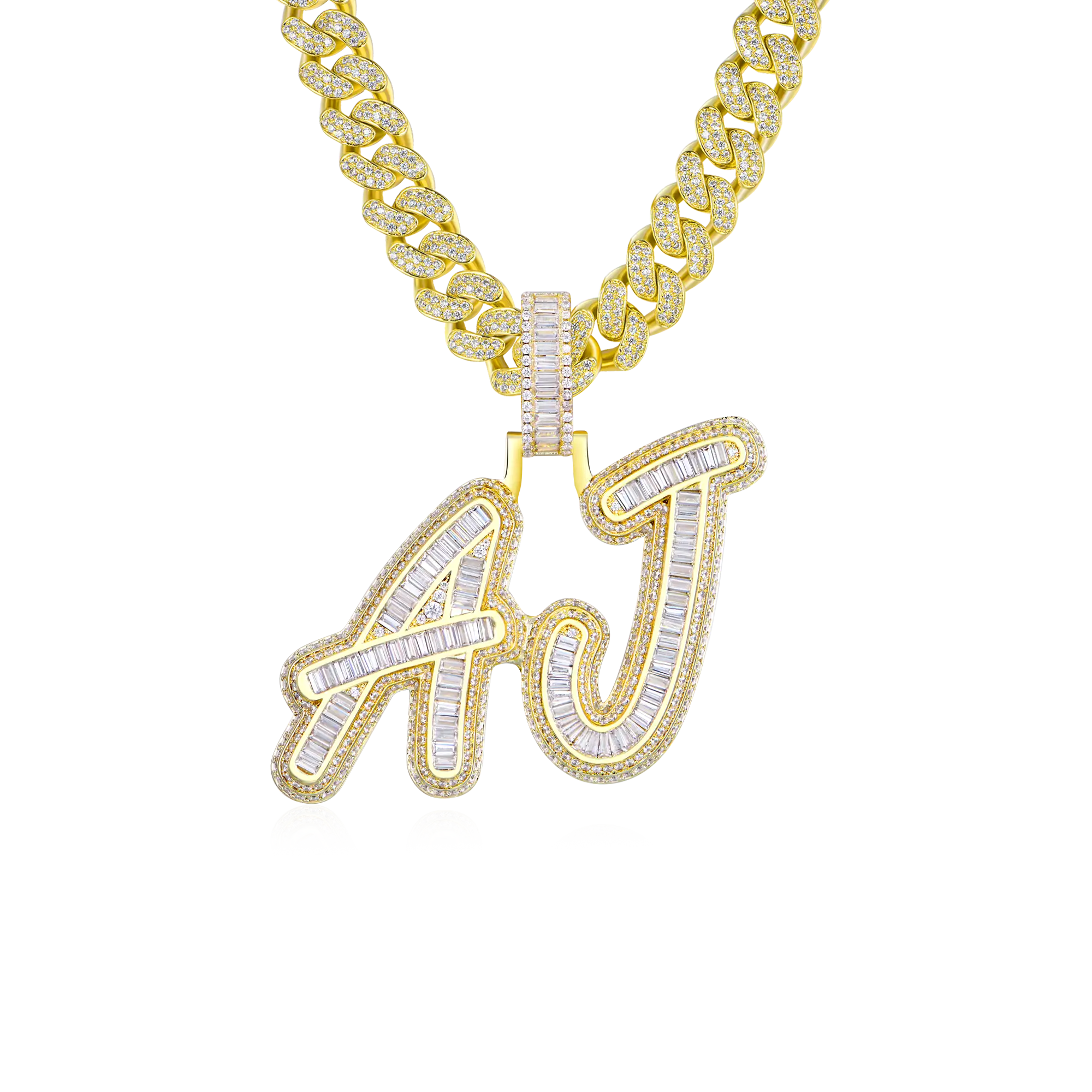 Custom Iced Out Multi-layer Baguette Font Pendant