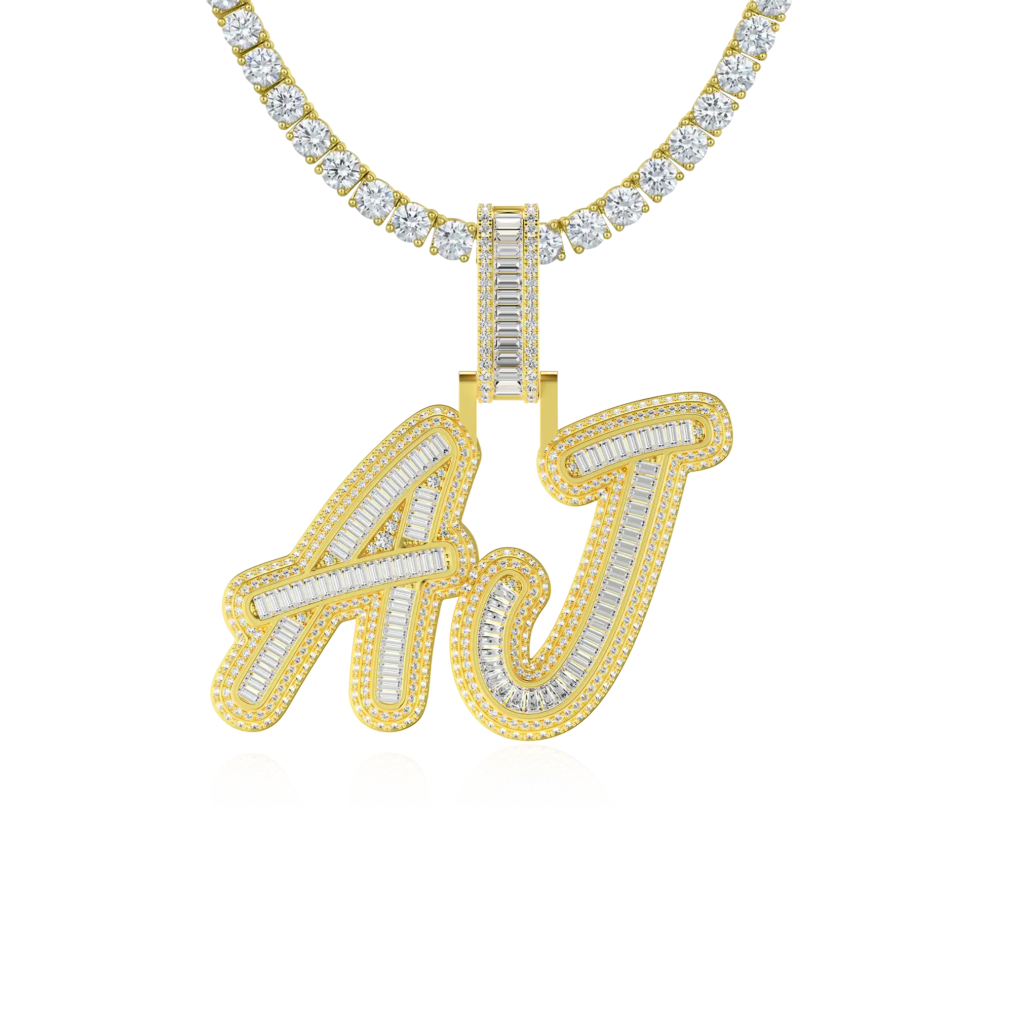 Custom Iced Out Multi-layer Baguette Font Pendant