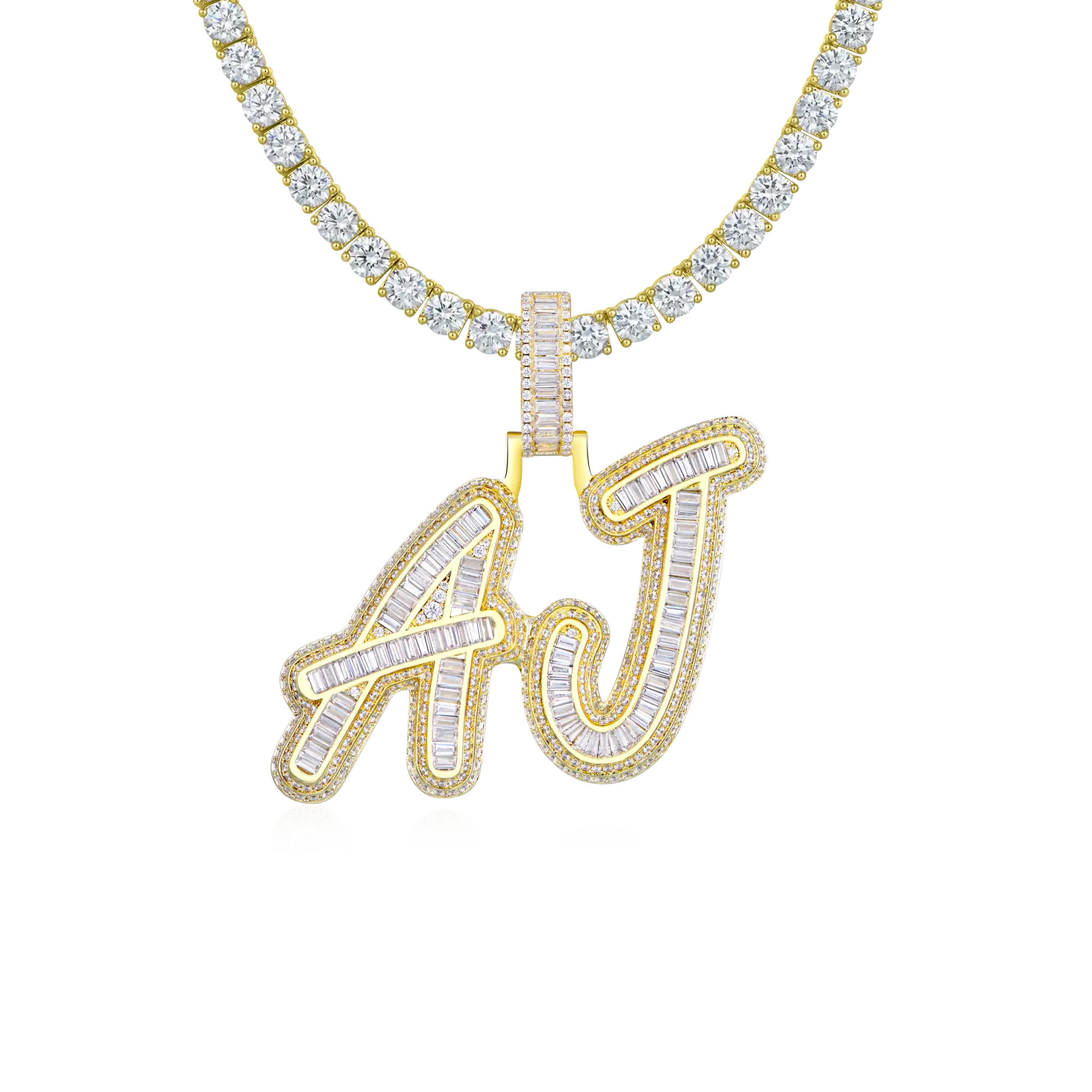 Custom Iced Out Multi-layer Baguette Font Pendant