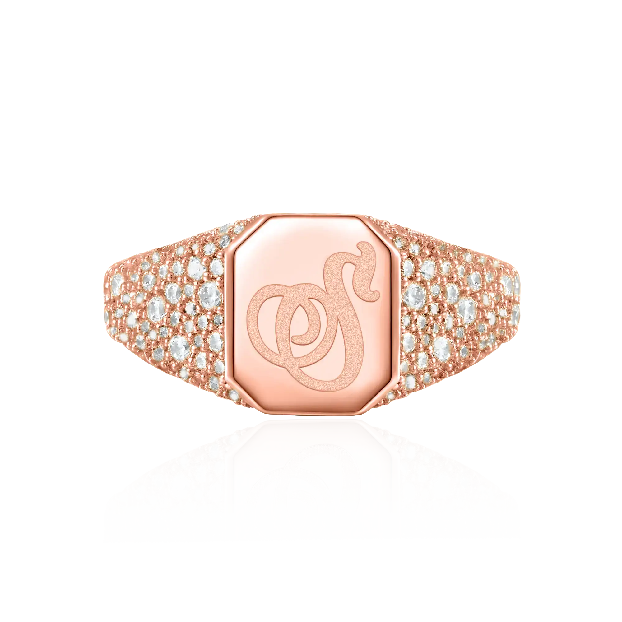 Custom Iced Octagon Signet Ring - Letter