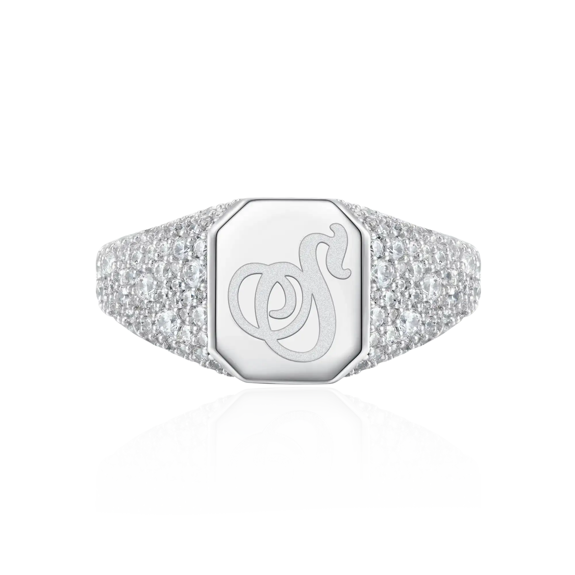 Custom Iced Octagon Signet Ring - Letter