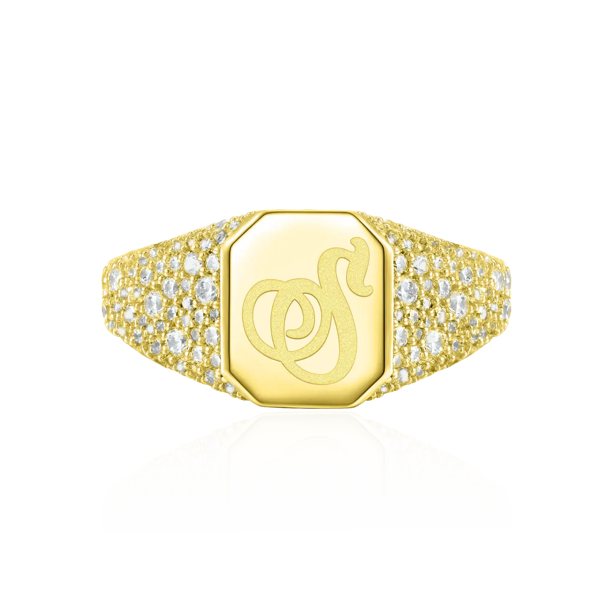 Custom Iced Octagon Signet Ring - Letter