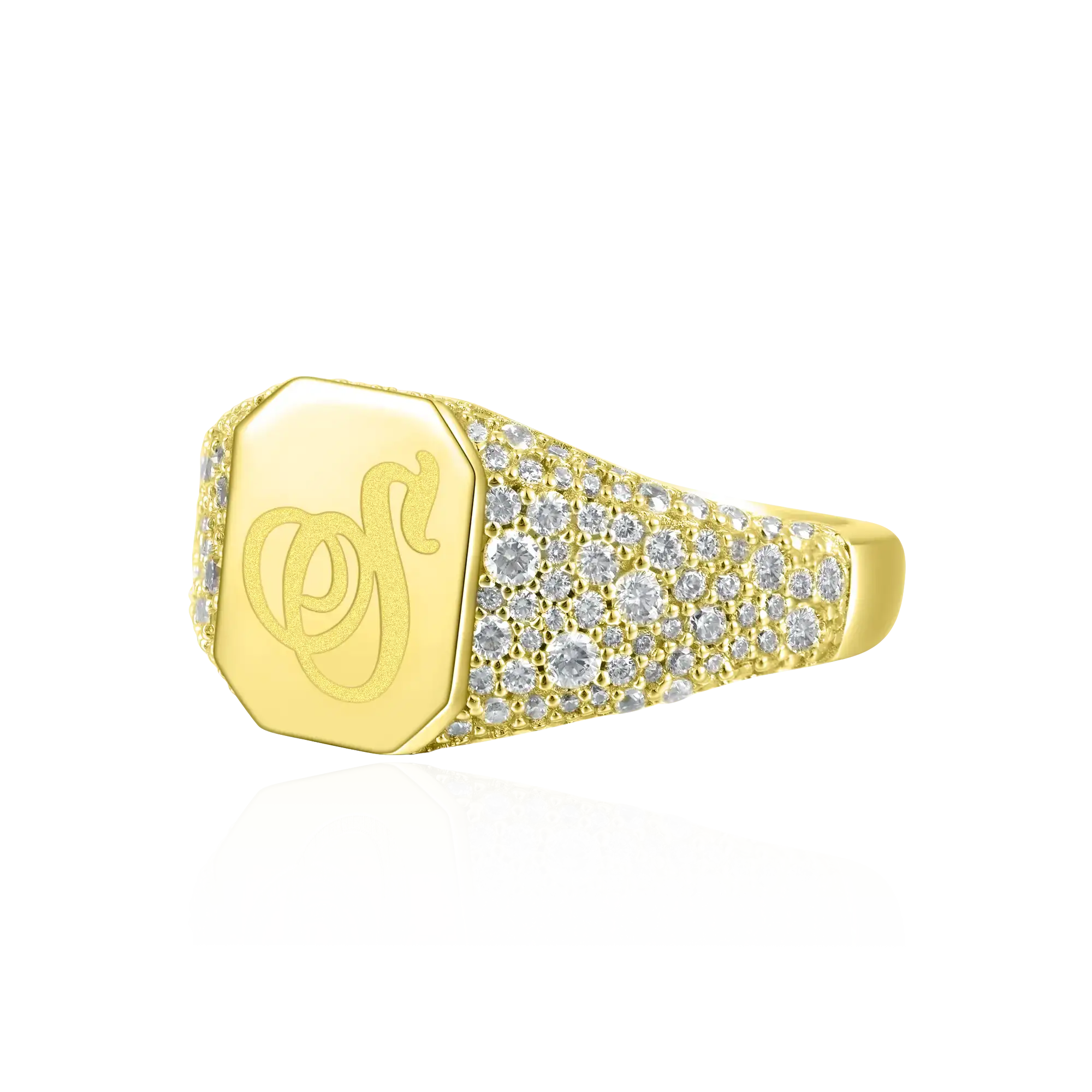 Custom Iced Octagon Signet Ring - Letter