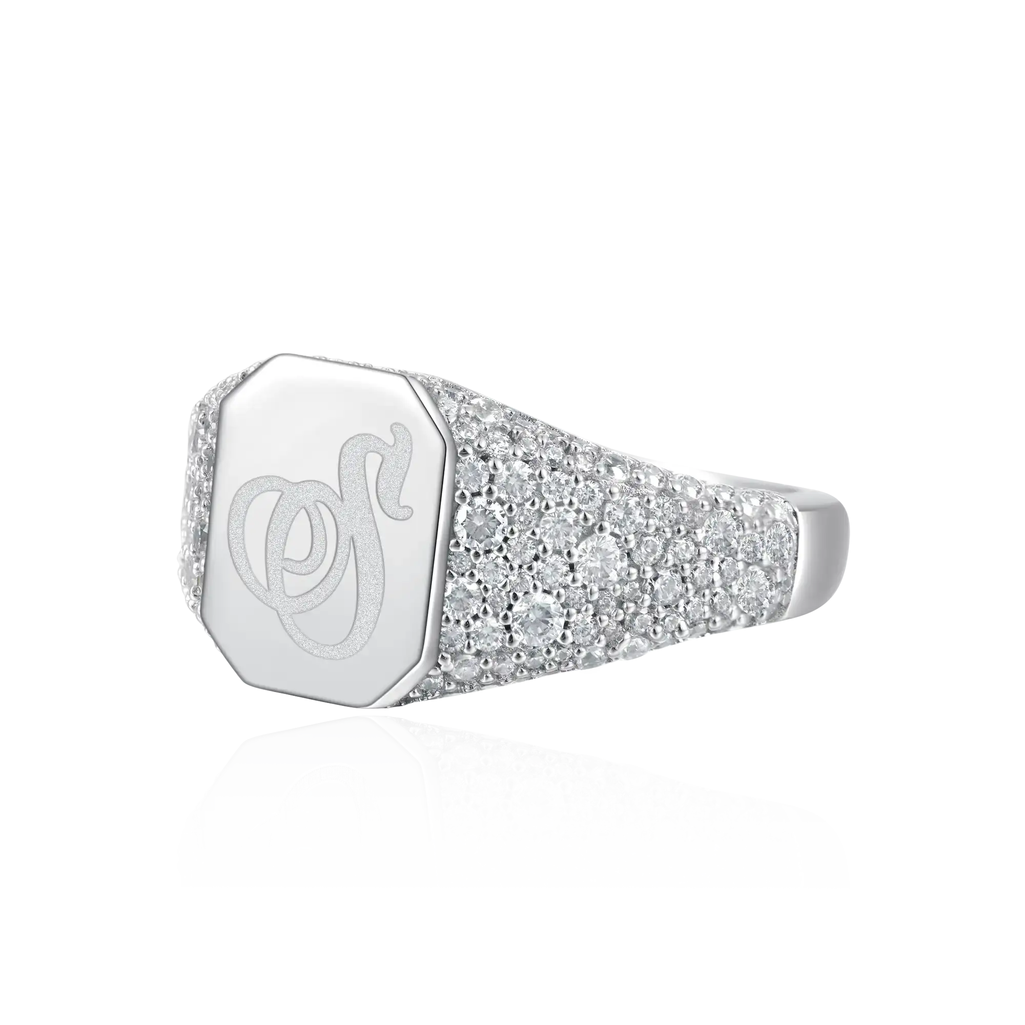 Custom Iced Octagon Signet Ring - Letter