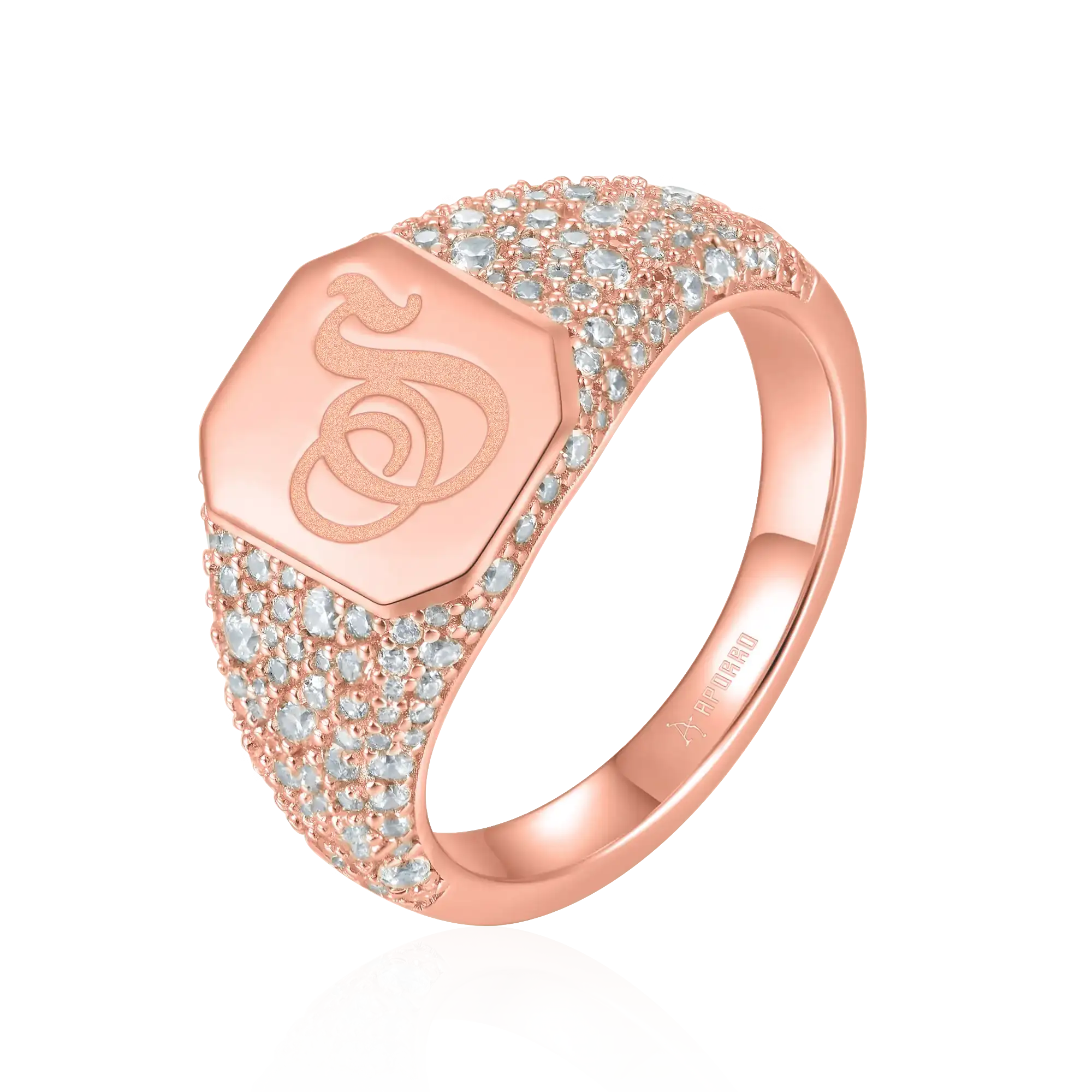 Custom Iced Octagon Signet Ring - Letter
