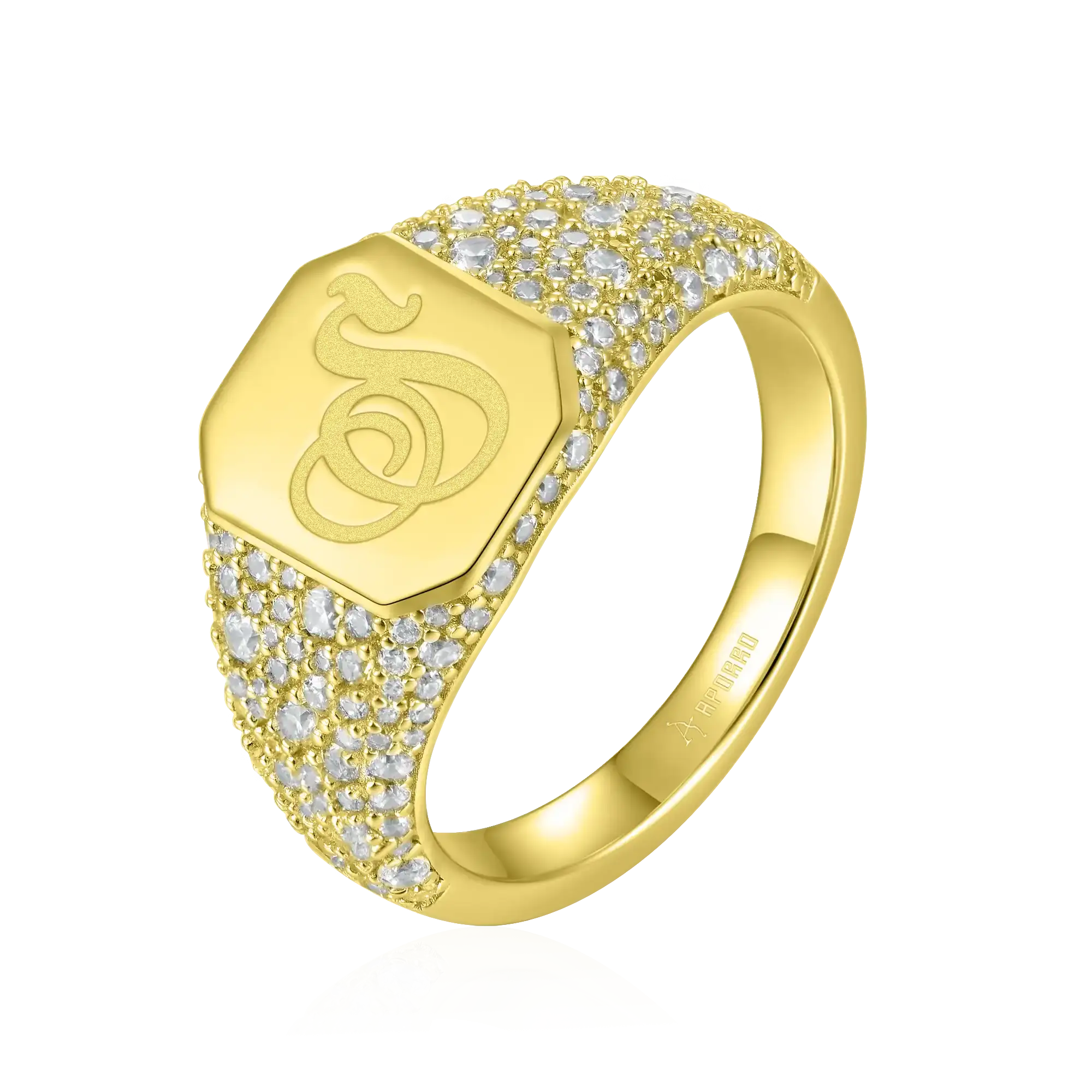 Custom Iced Octagon Signet Ring - Letter