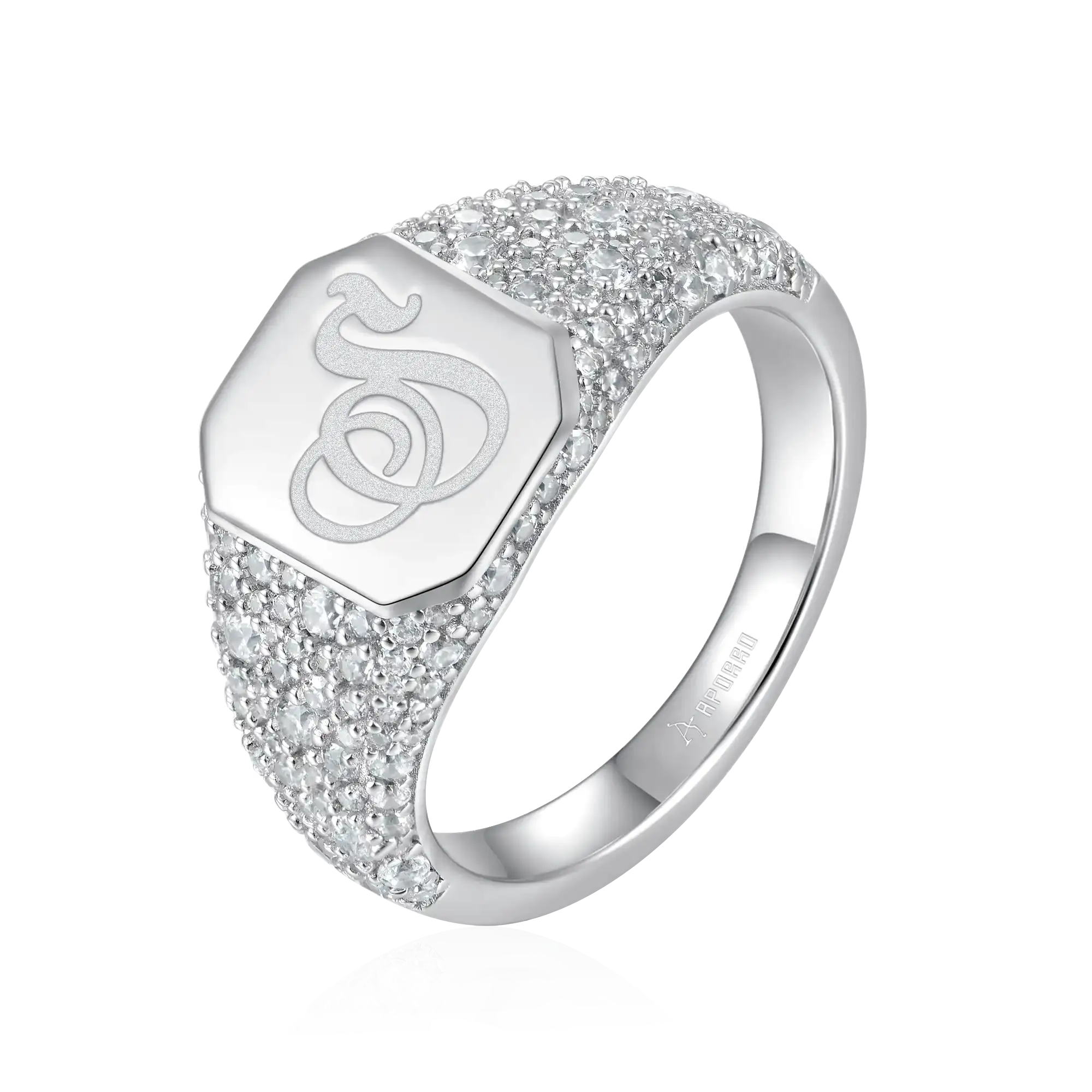 Custom Iced Octagon Signet Ring - Letter