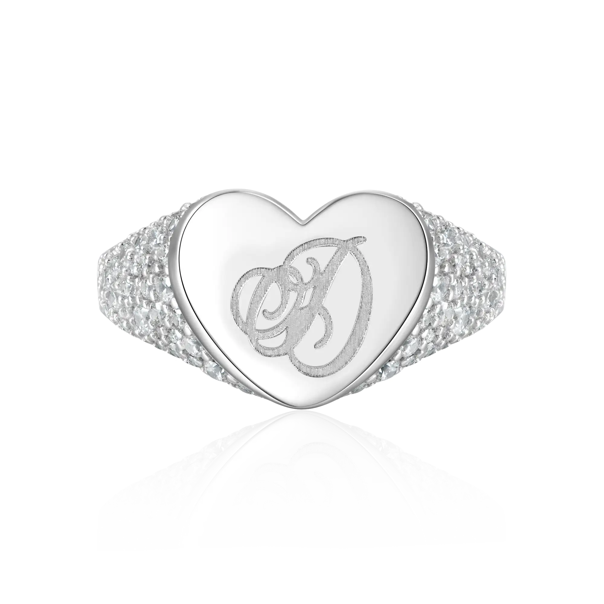 Custom Iced Heart Signet Ring - Letter