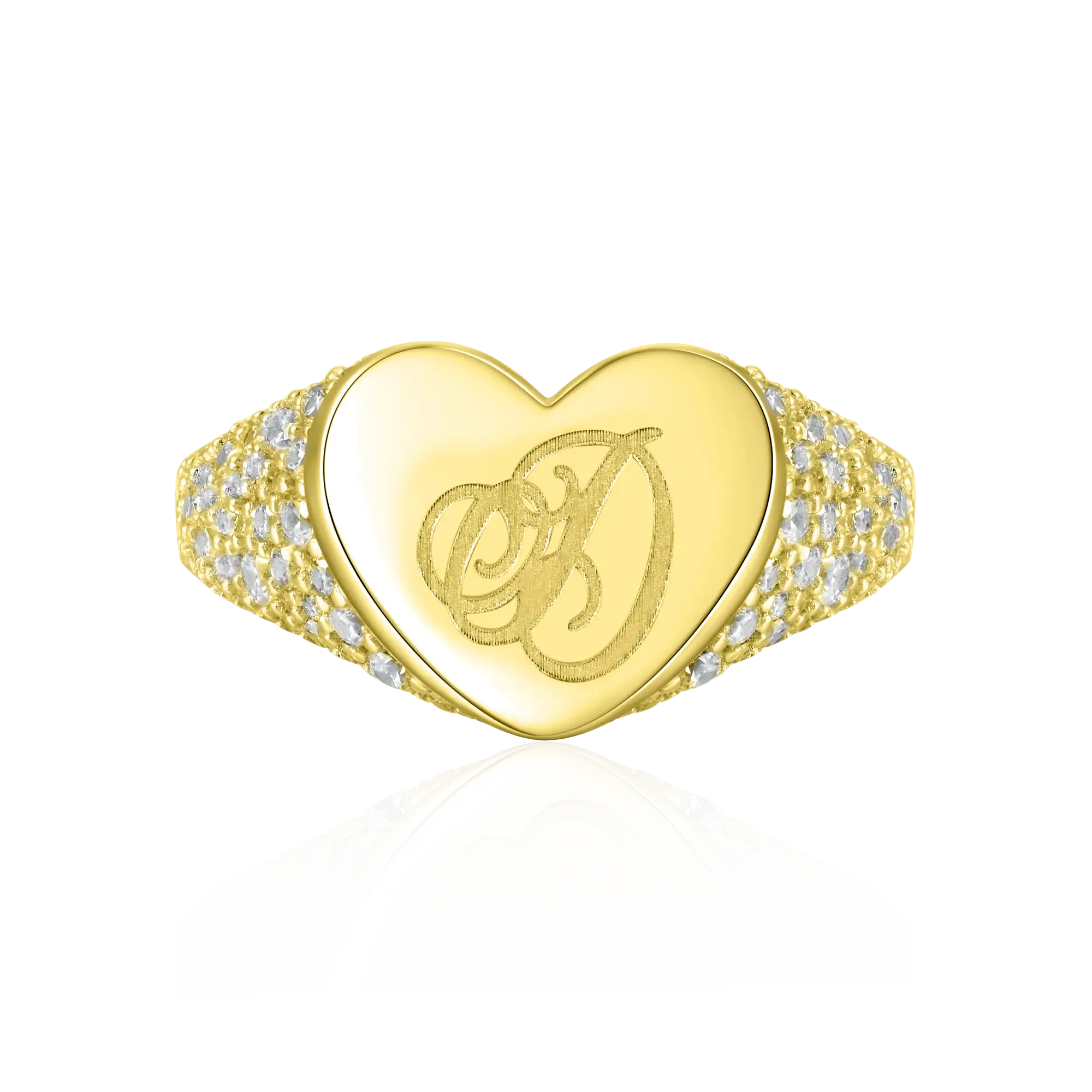 Custom Iced Heart Signet Ring - Letter