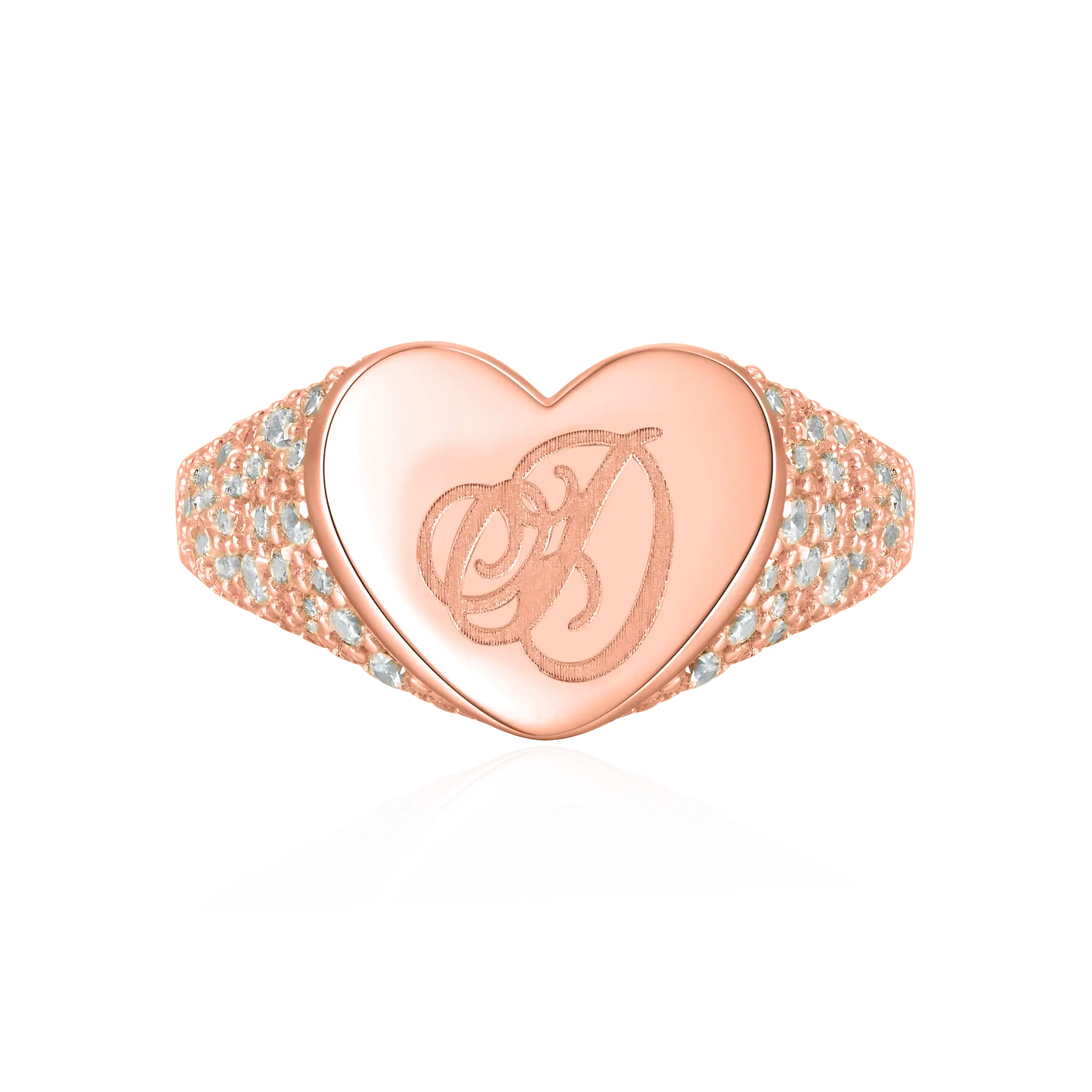 Custom Iced Heart Signet Ring - Letter