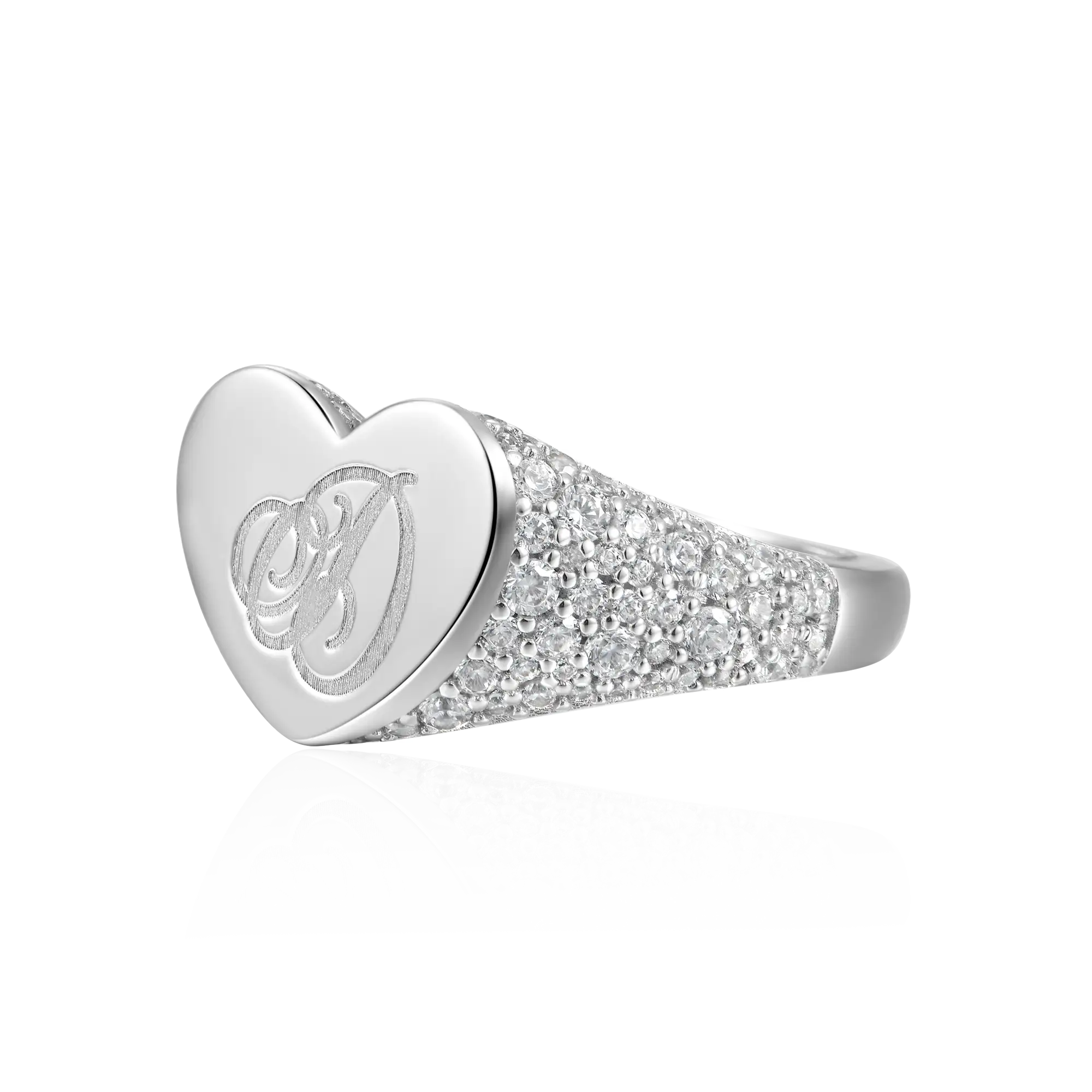 Custom Iced Heart Signet Ring - Letter