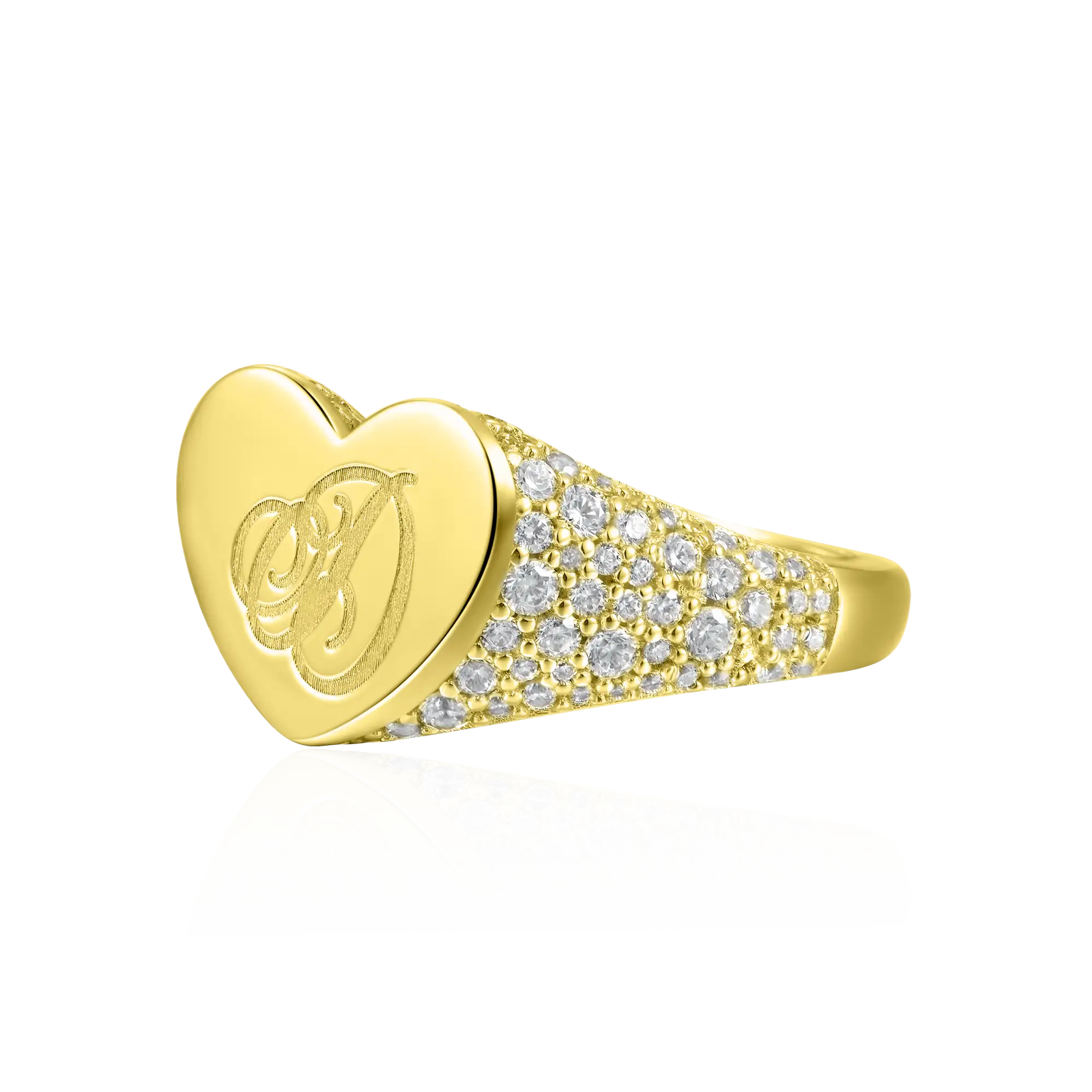 Custom Iced Heart Signet Ring - Letter