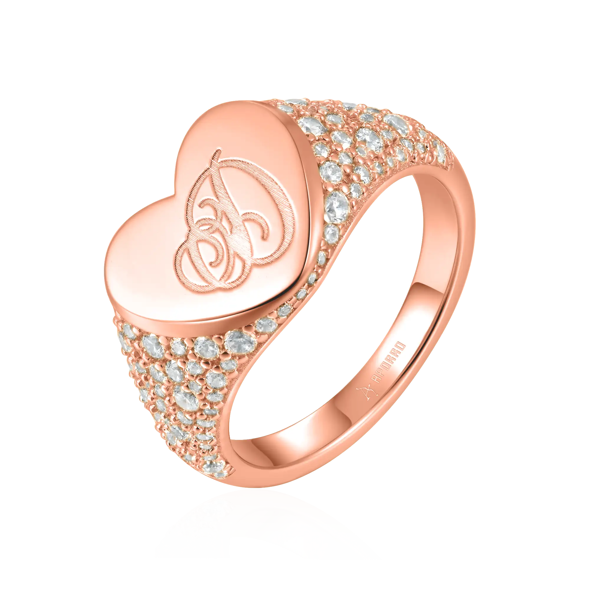 Custom Iced Heart Signet Ring - Letter