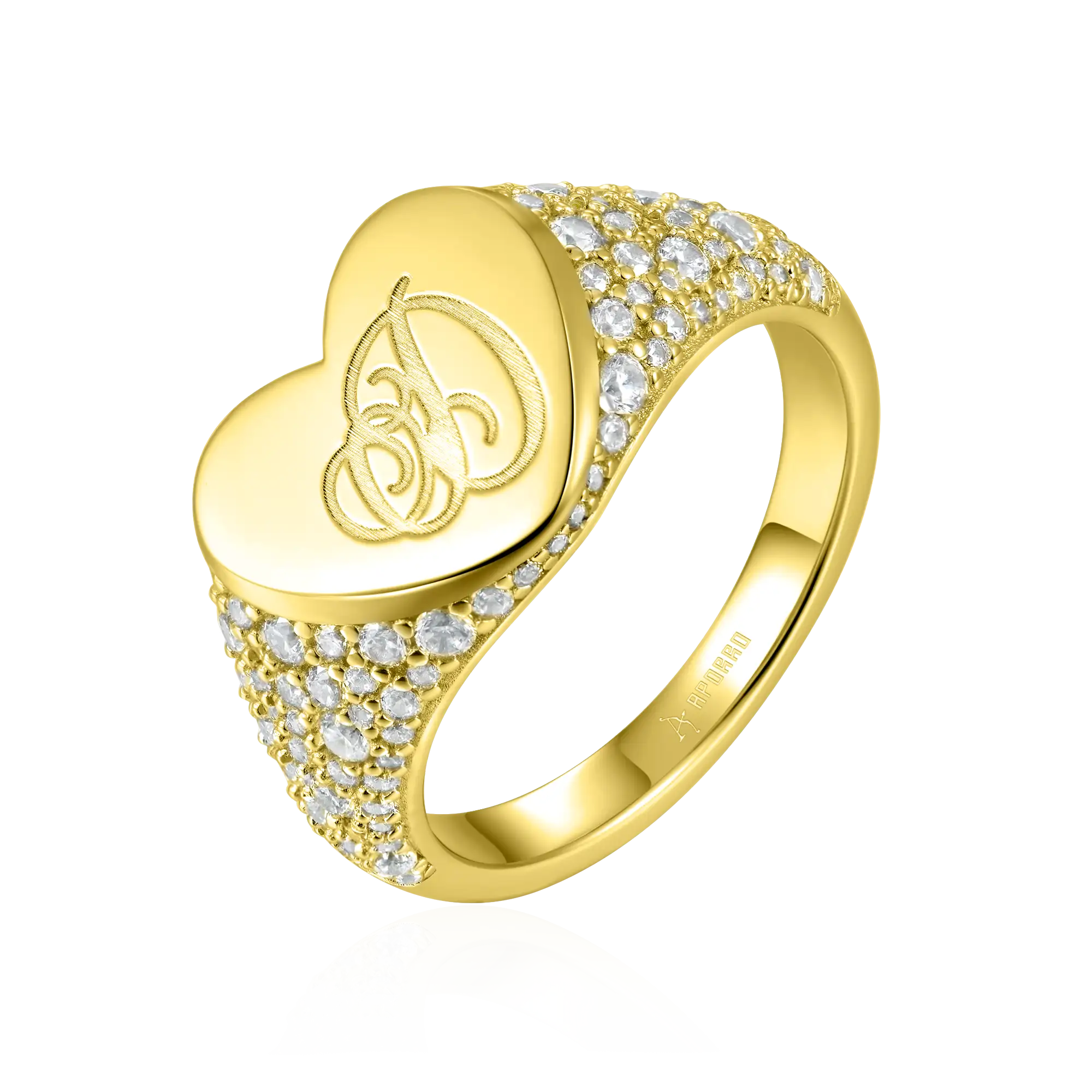 Custom Iced Heart Signet Ring - Letter