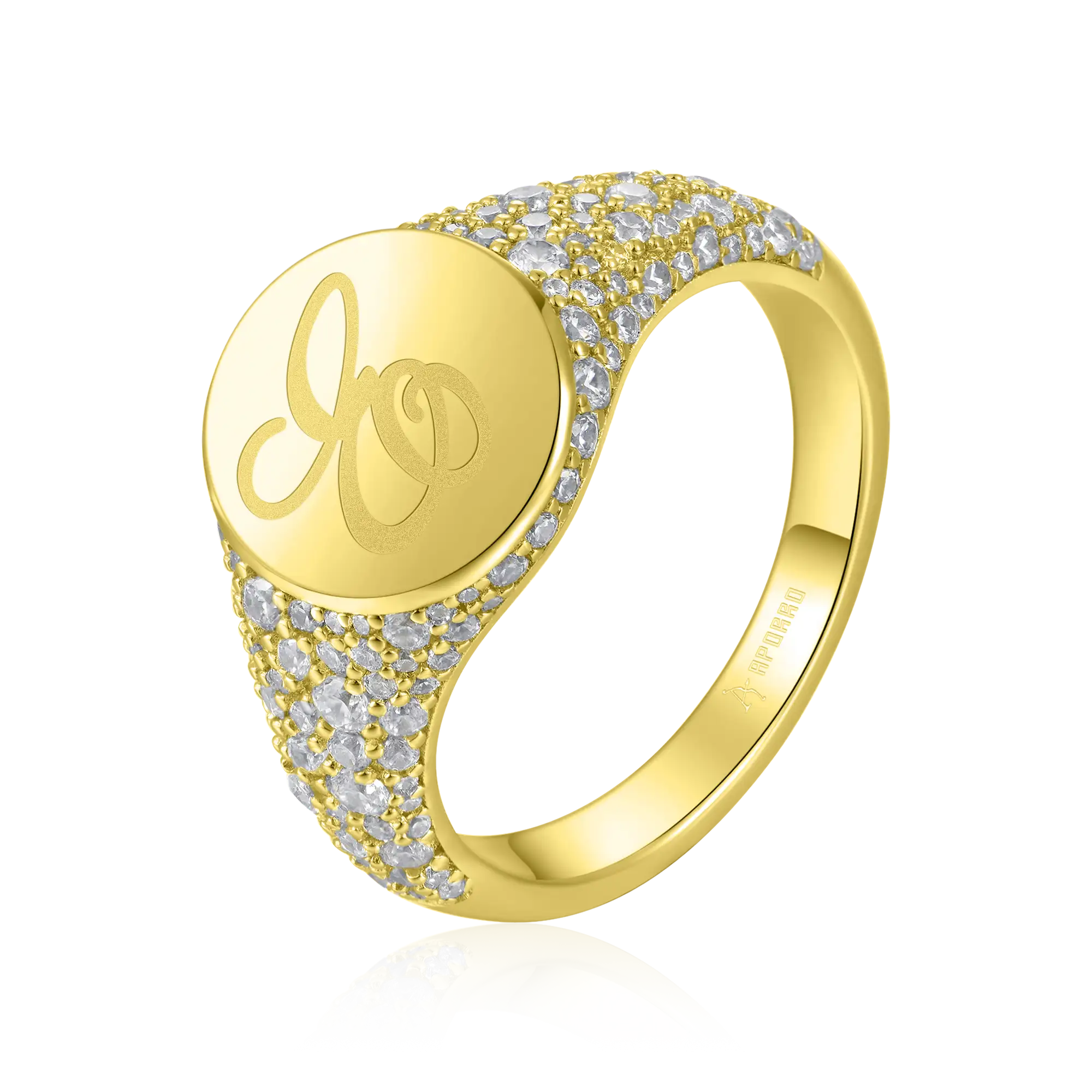 Custom Iced Oval Signet Ring - Letter