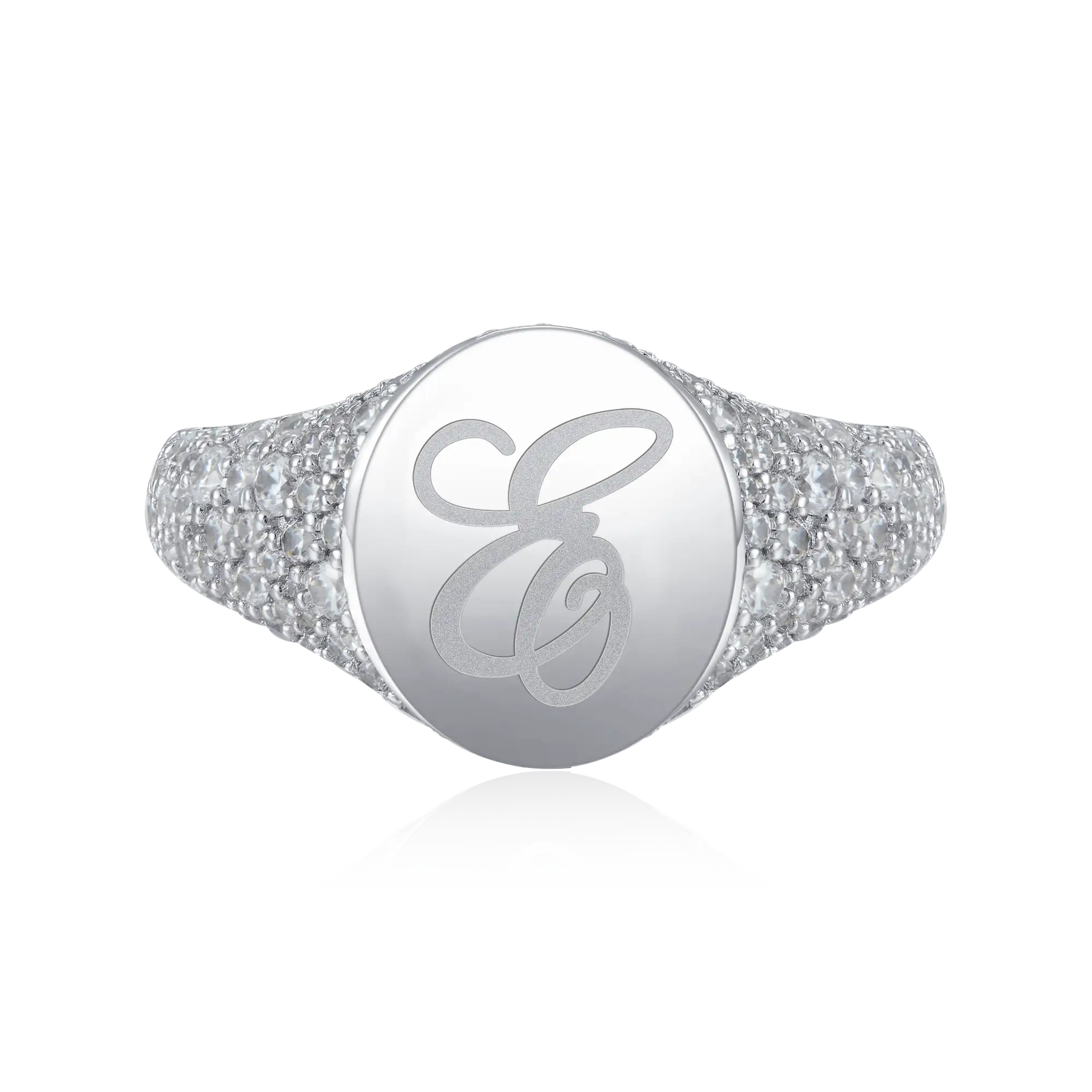 Custom Iced Oval Signet Ring - Letter