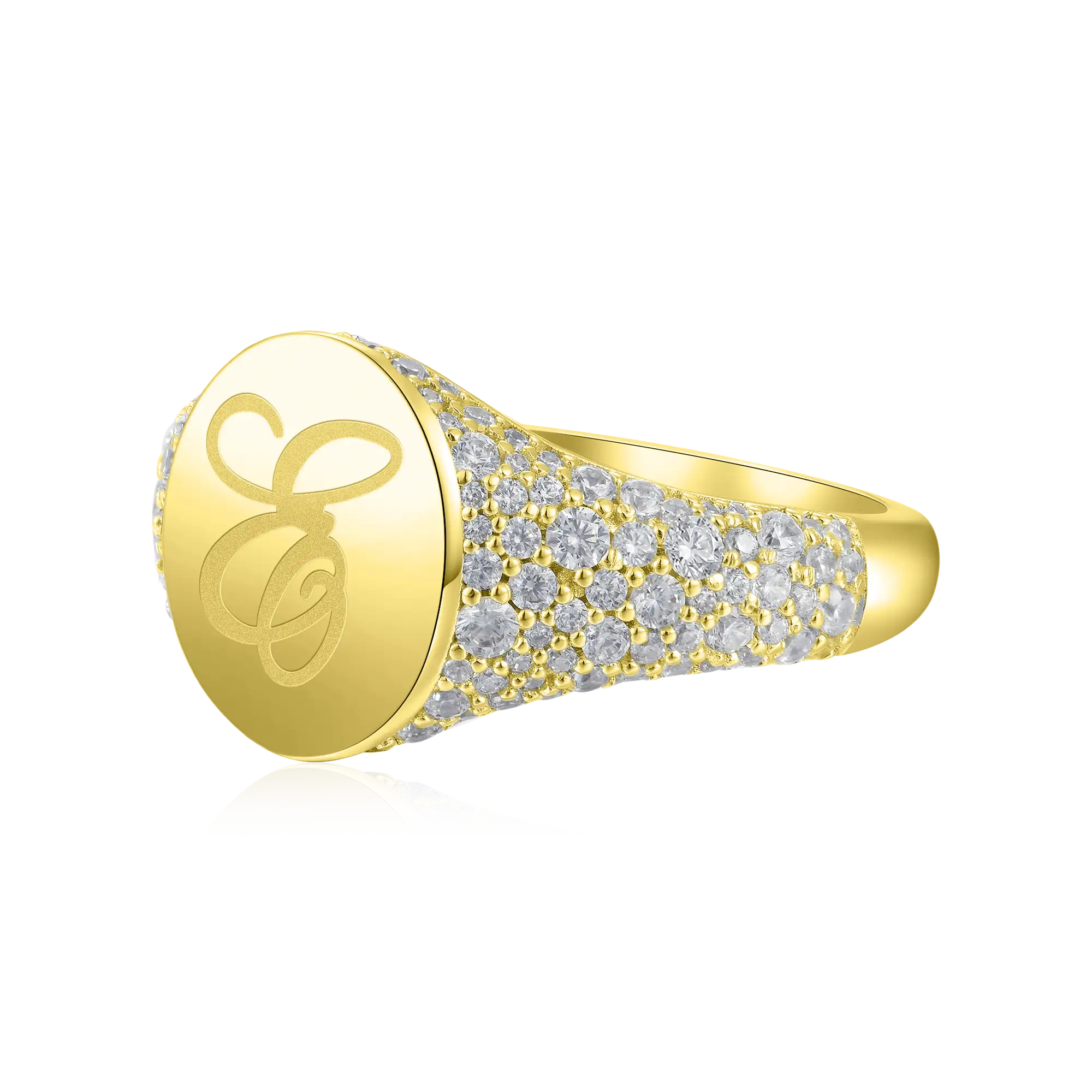 Custom Iced Oval Signet Ring - Letter