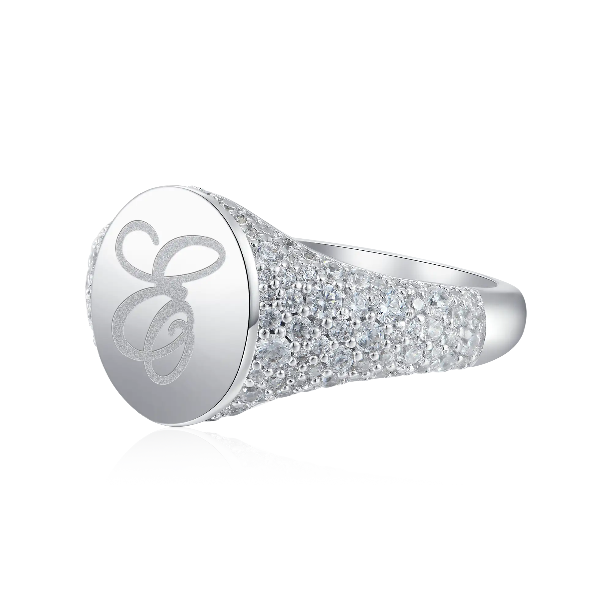 Custom Iced Oval Signet Ring - Letter