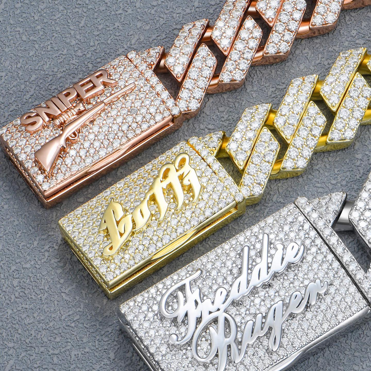 Custom Emerald Cut Prong Cuban Link Name Necklace Chain - Yellow Gold