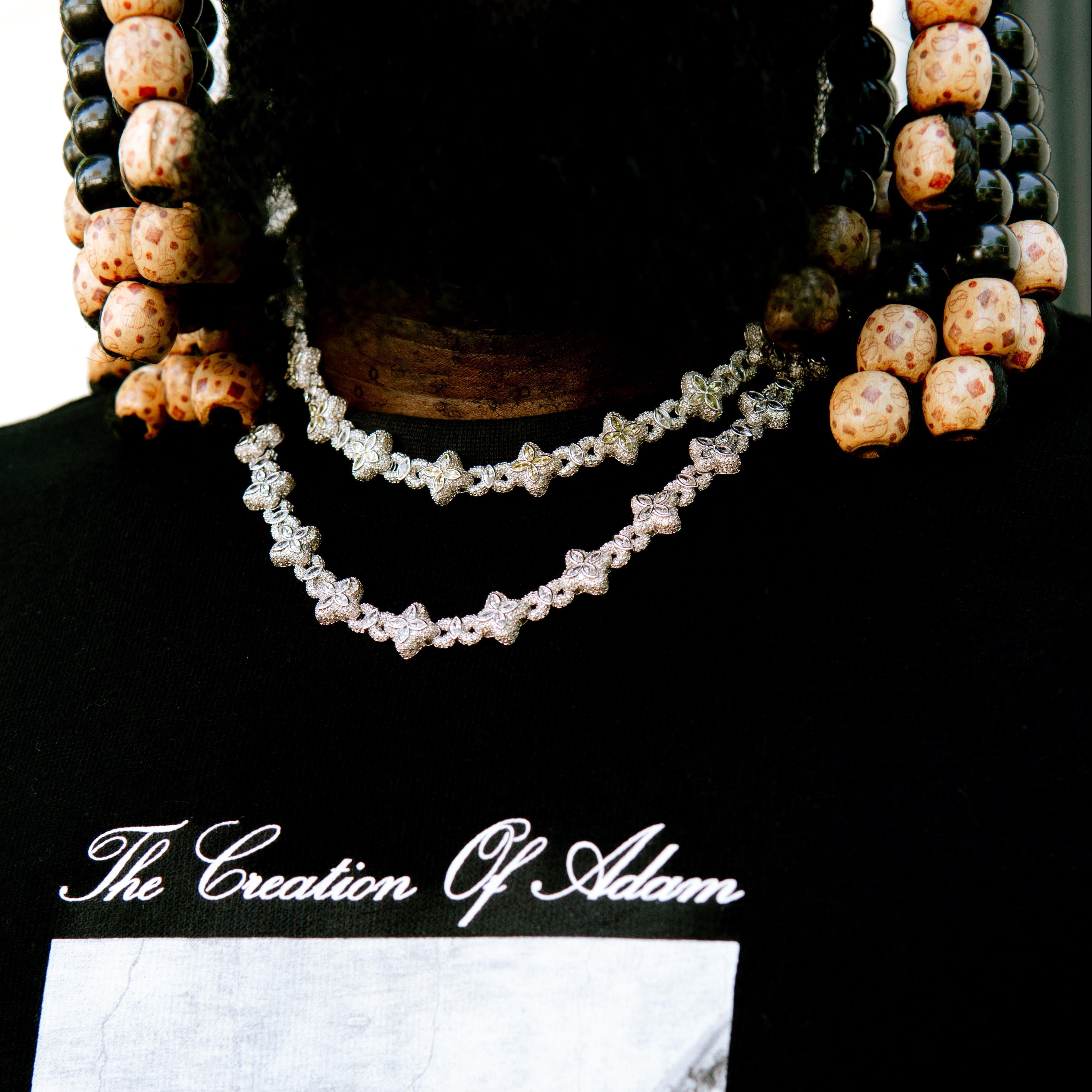 Iced Luminous Clover Necklace & Wallet Chain - White Diamond