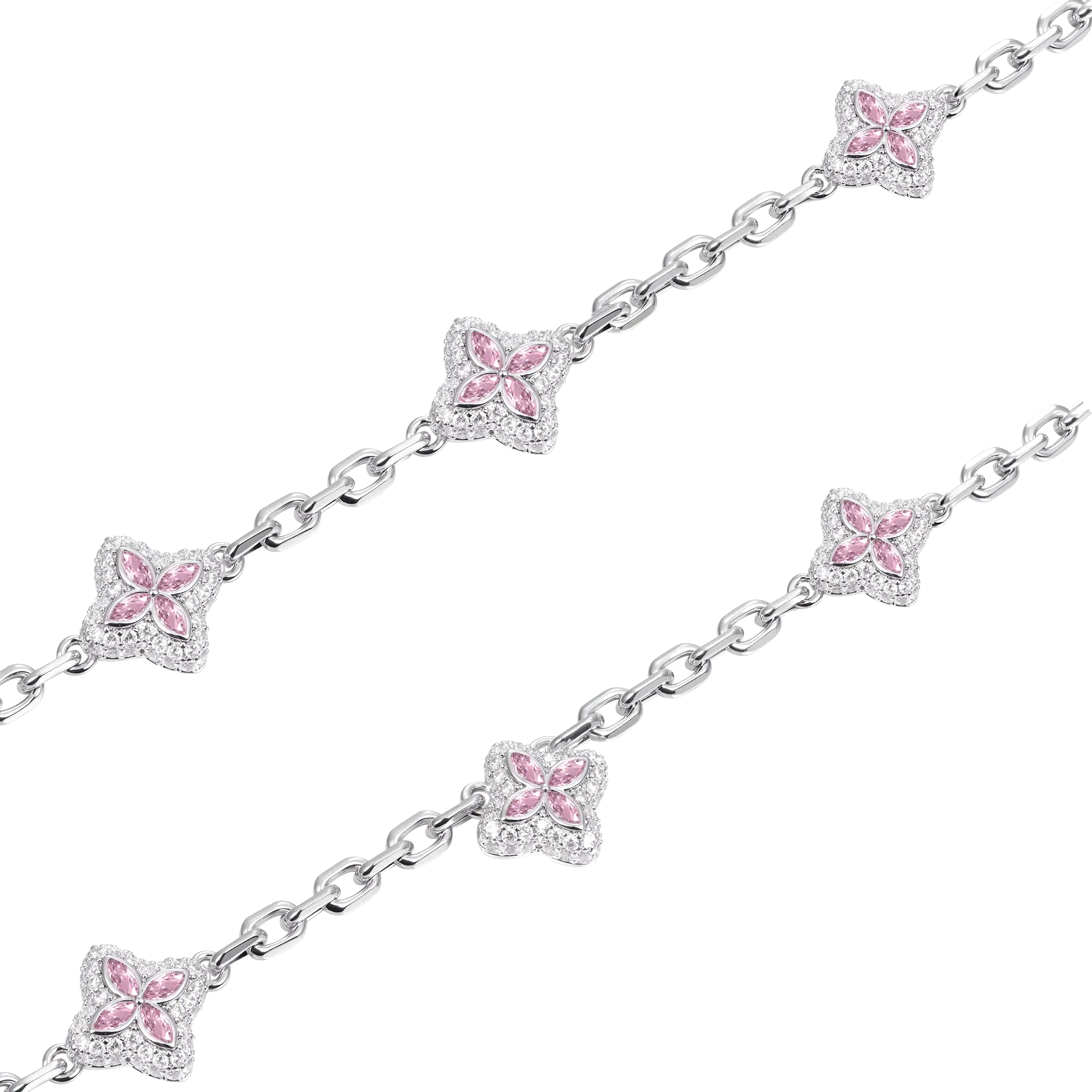 Iced Luminous Clover Adjustable Necklace - Pink Diamond