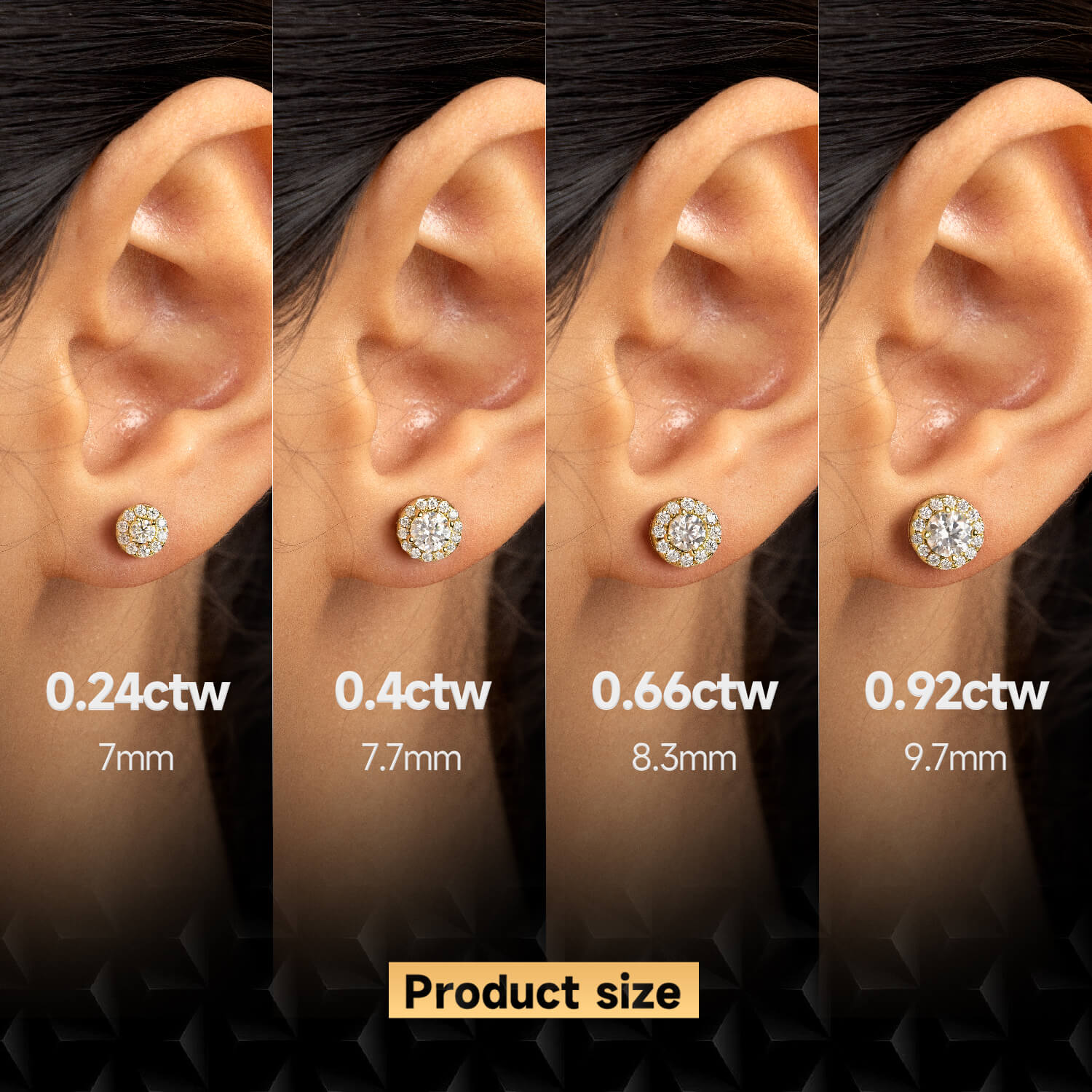 Halo Round Cut Moissanite Stud Earring - Single