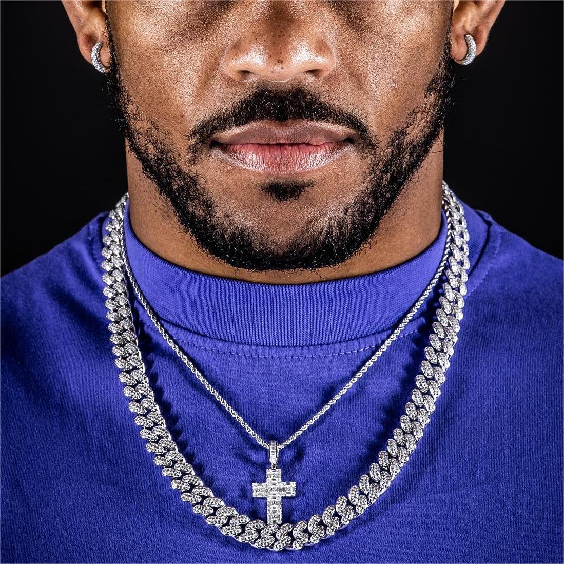 Moissanite Halo Cross Pendant - Princess Cut