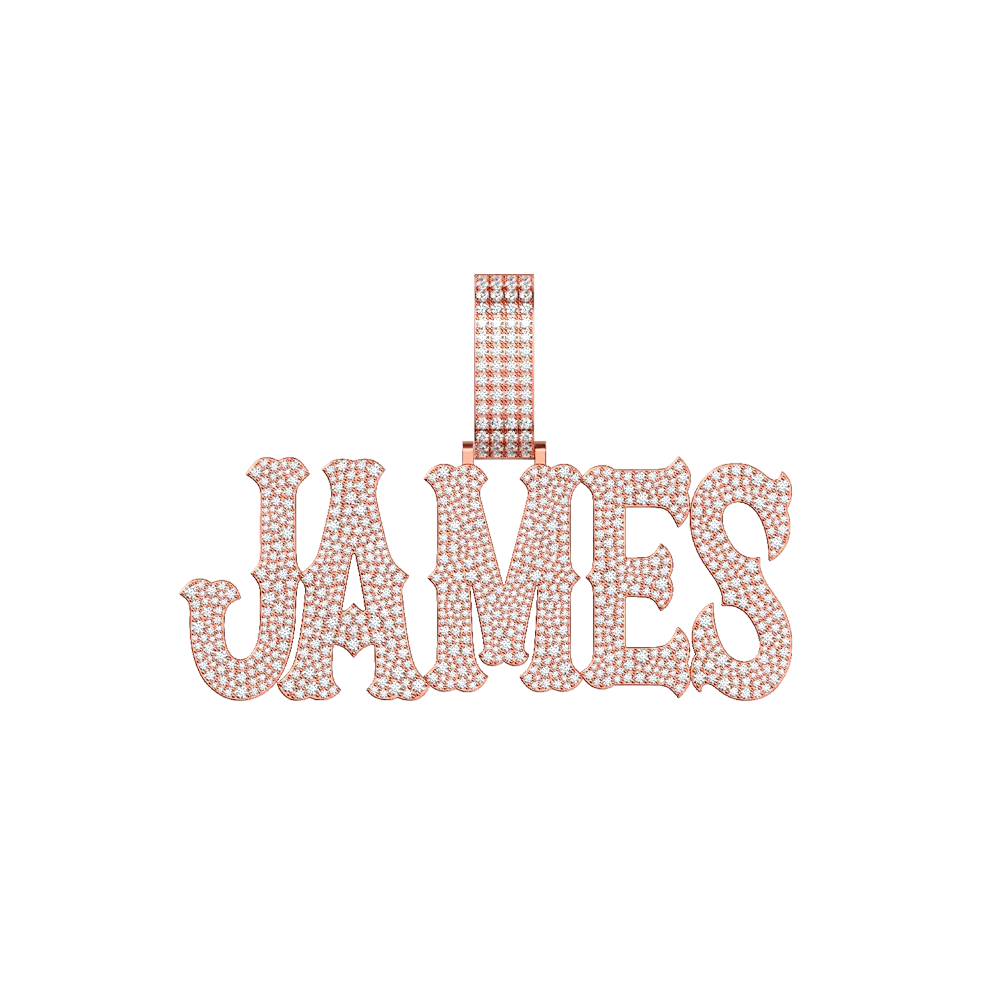 Custom Moissanite Bosox Font/Number Gold Name Pendant - Rose Gold