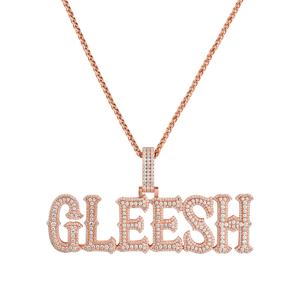 Custom Moissanite Bosox Font/Number Gold Name Pendant - Rose Gold