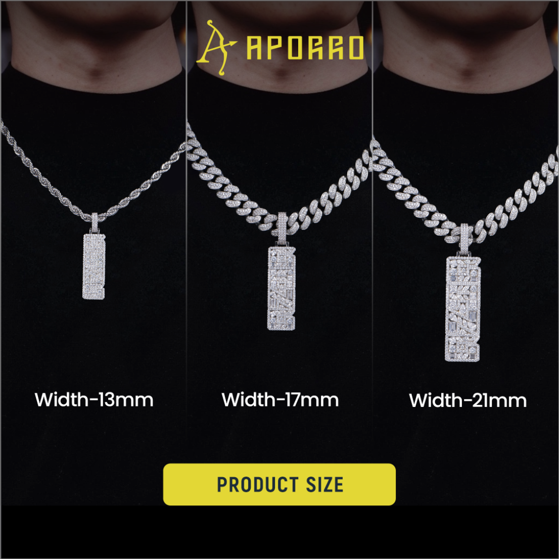 Custom Iced Mix-cut Vertical Pendant - Width - 17mm