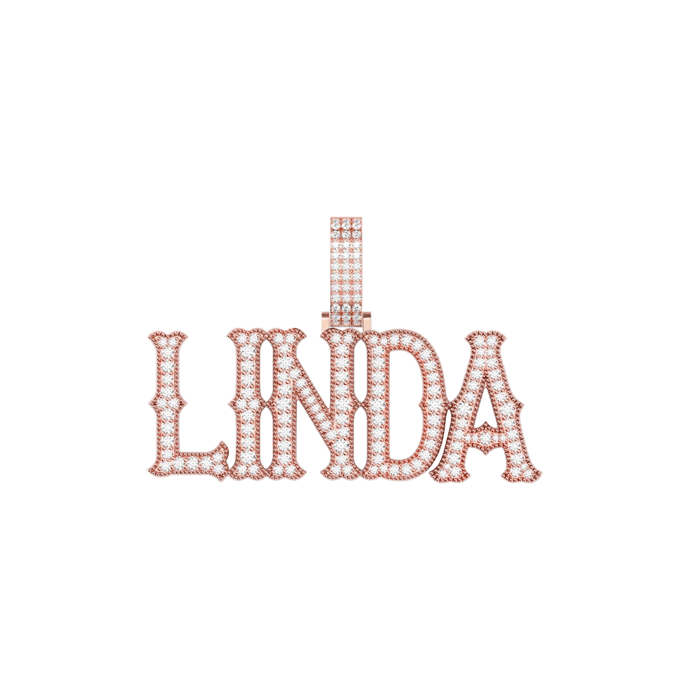 Custom Moissanite Bosox Font/Number Gold Name Pendant - Rose Gold