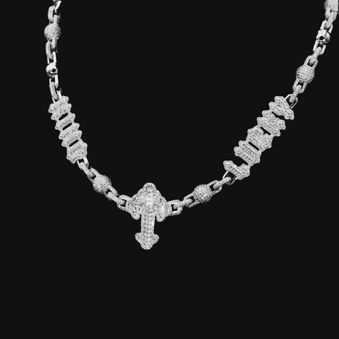 Custom Font Iced Cross Ball Chain - 10mm