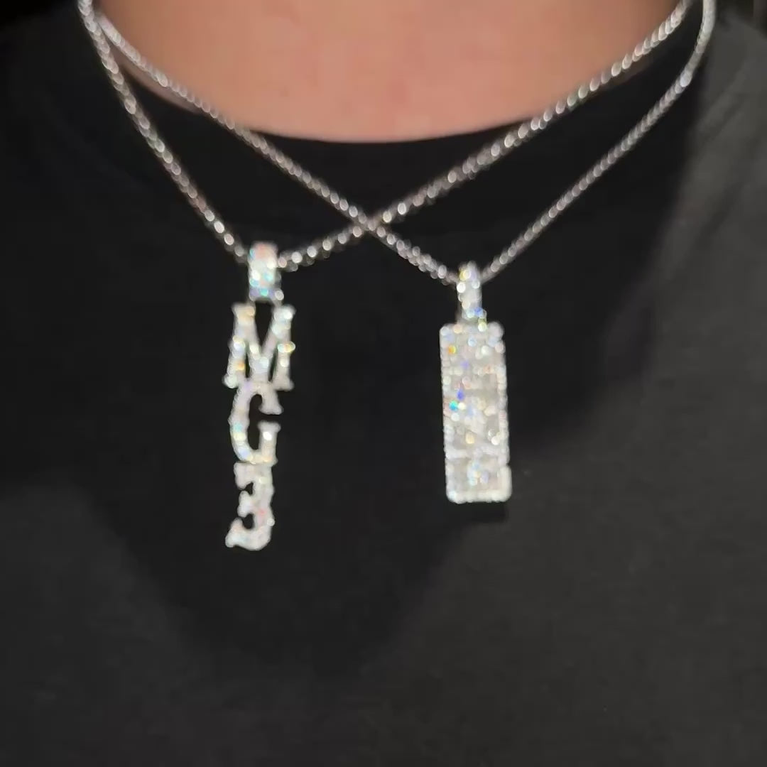Custom Moissanite Bosox Font/Number Gold Name Vertical Letter Pendant