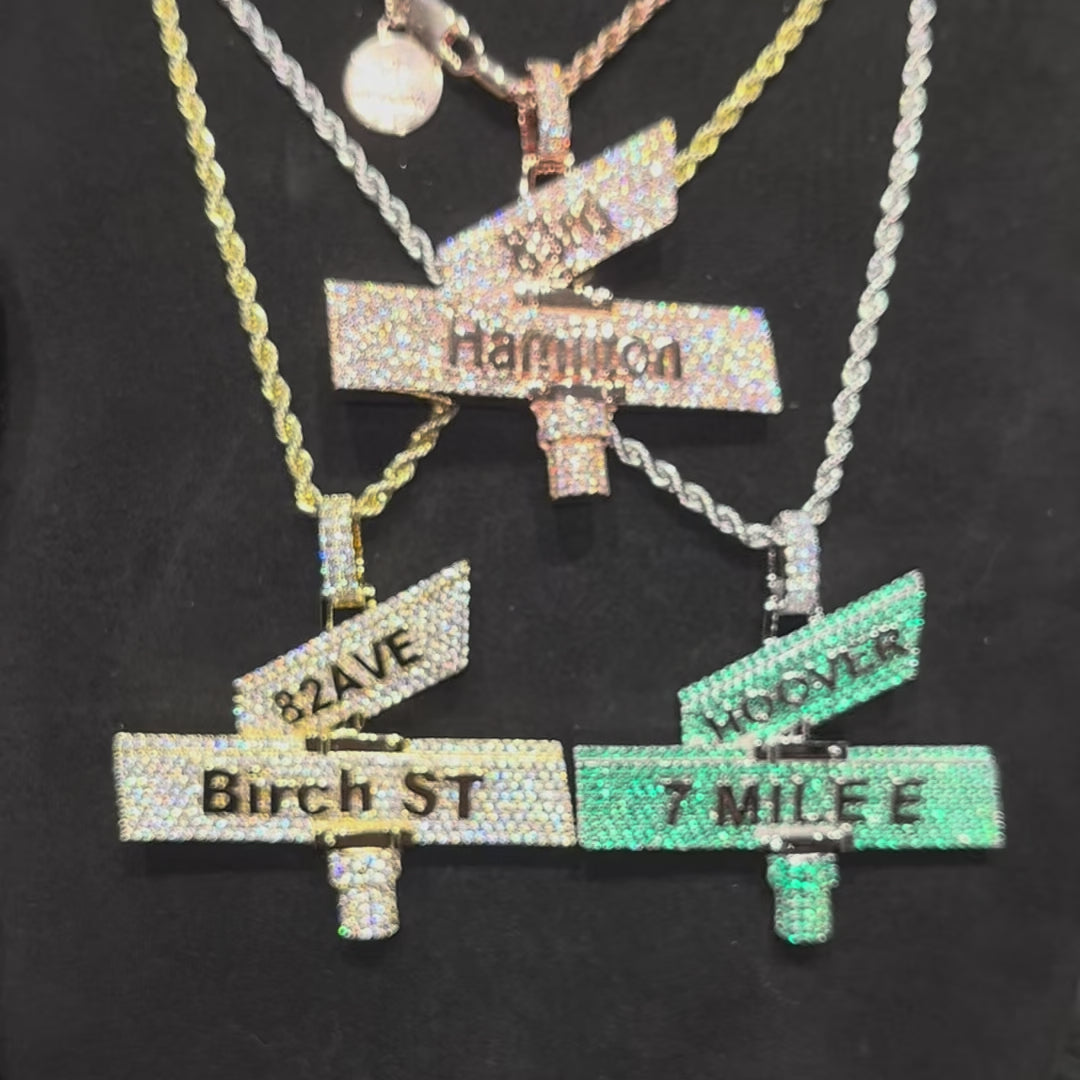Custom White Iced Street Sign Pendant
