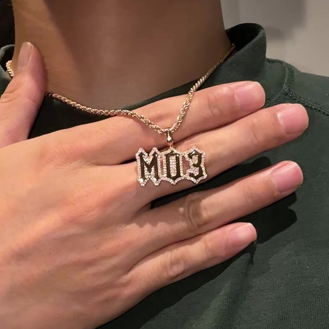 Custom Moissanite Gothic Font Pendant - 15mm Height