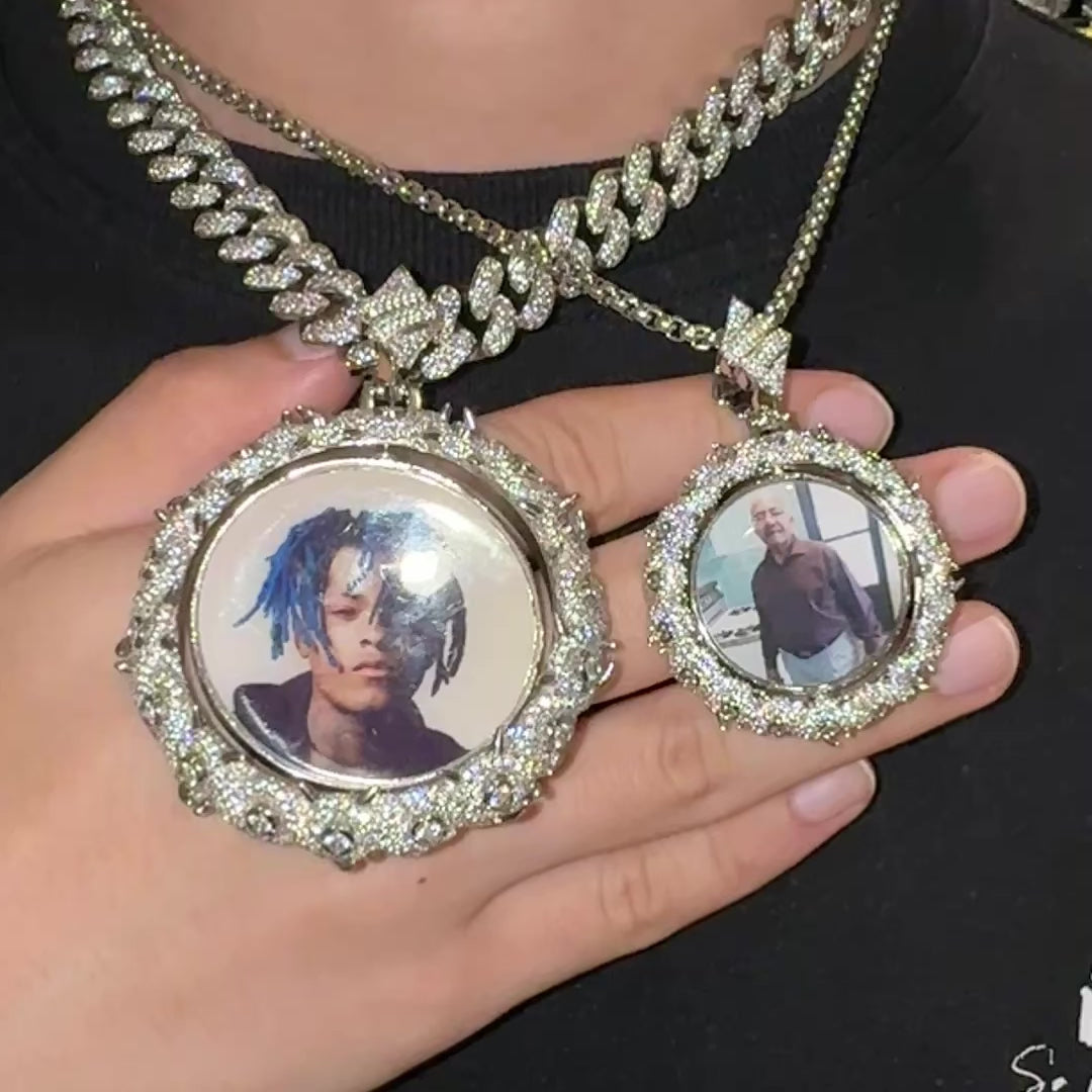 Custom Rotating Double Sided Moissanite Thorns Photo Necklace Pendant