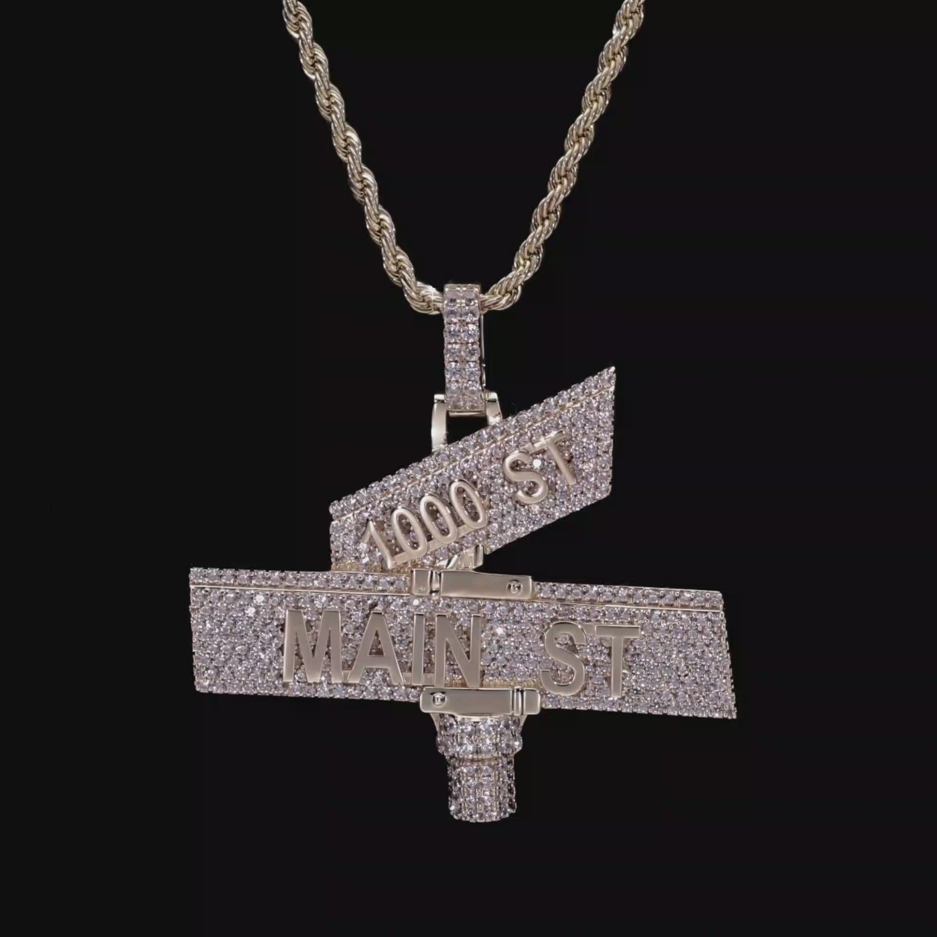 Custom White Iced Street Sign Pendant