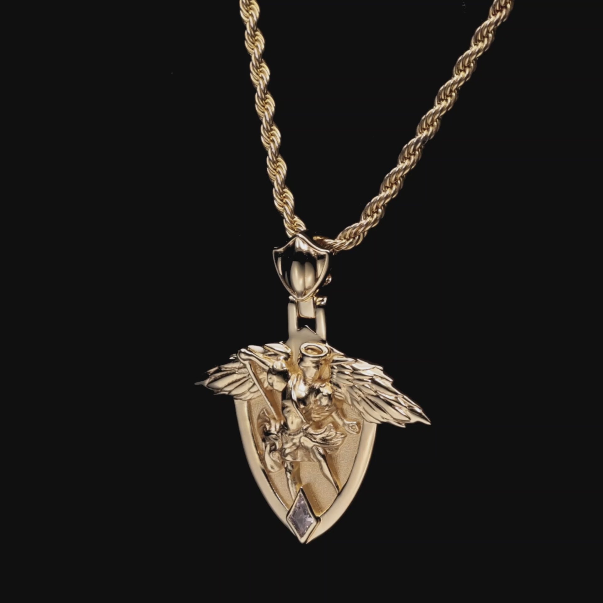 Moissanite Archangel Shield Pendant - Small