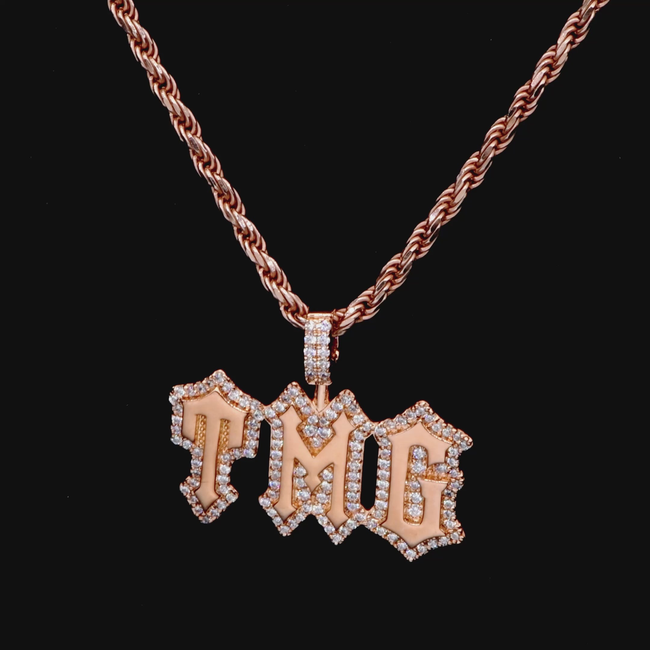 Custom Moissanite Gothic Font Pendant - 15mm Height - Rose Gold