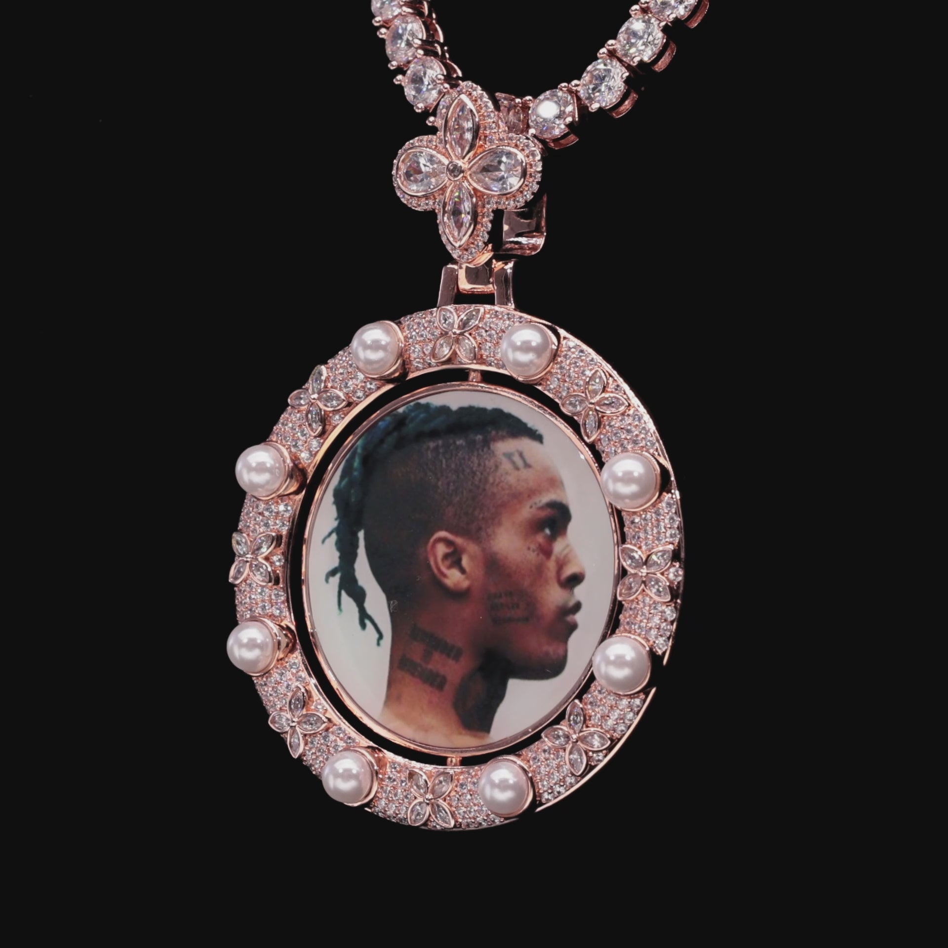 Custom Clover Pearl Reversible Photo Frame Pendant