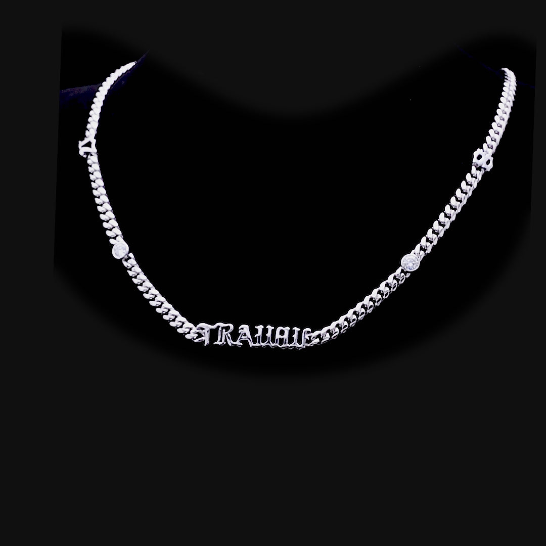 Custom 14k Gold Moissanite Old English Name Necklace - 5mm