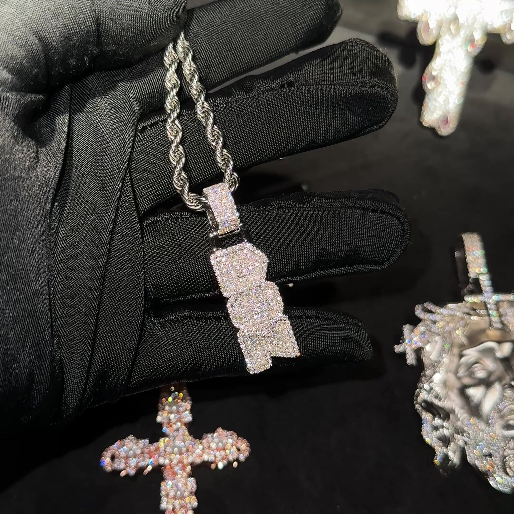 Custom Iced Vertical Letter Pendant