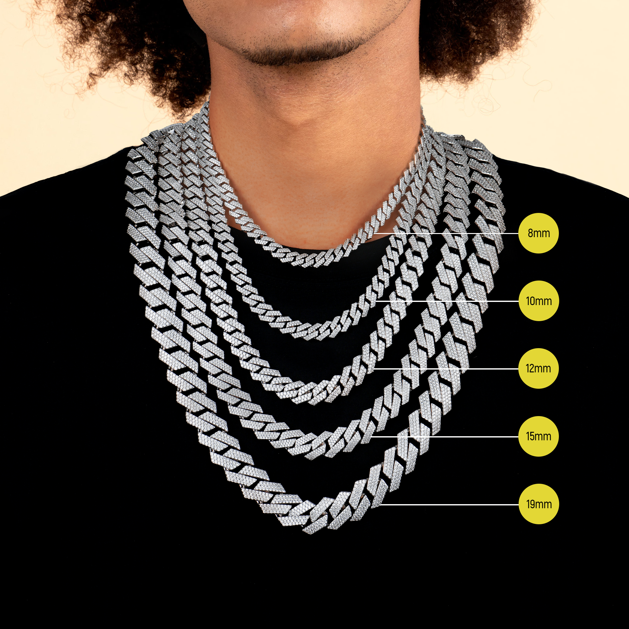 Round Cut Prong Cuban Link Chain - 8mm