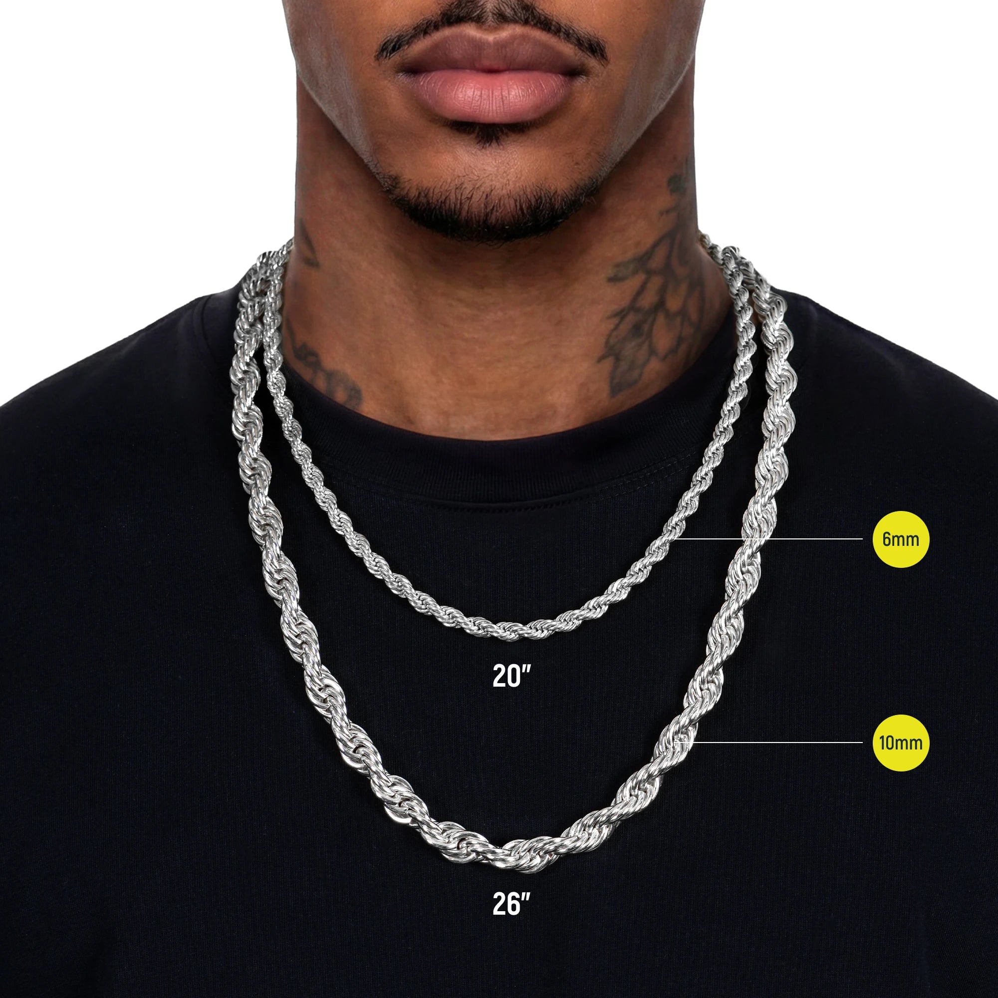 S925 Rope Chain With Moissanite Clasp - 6mm