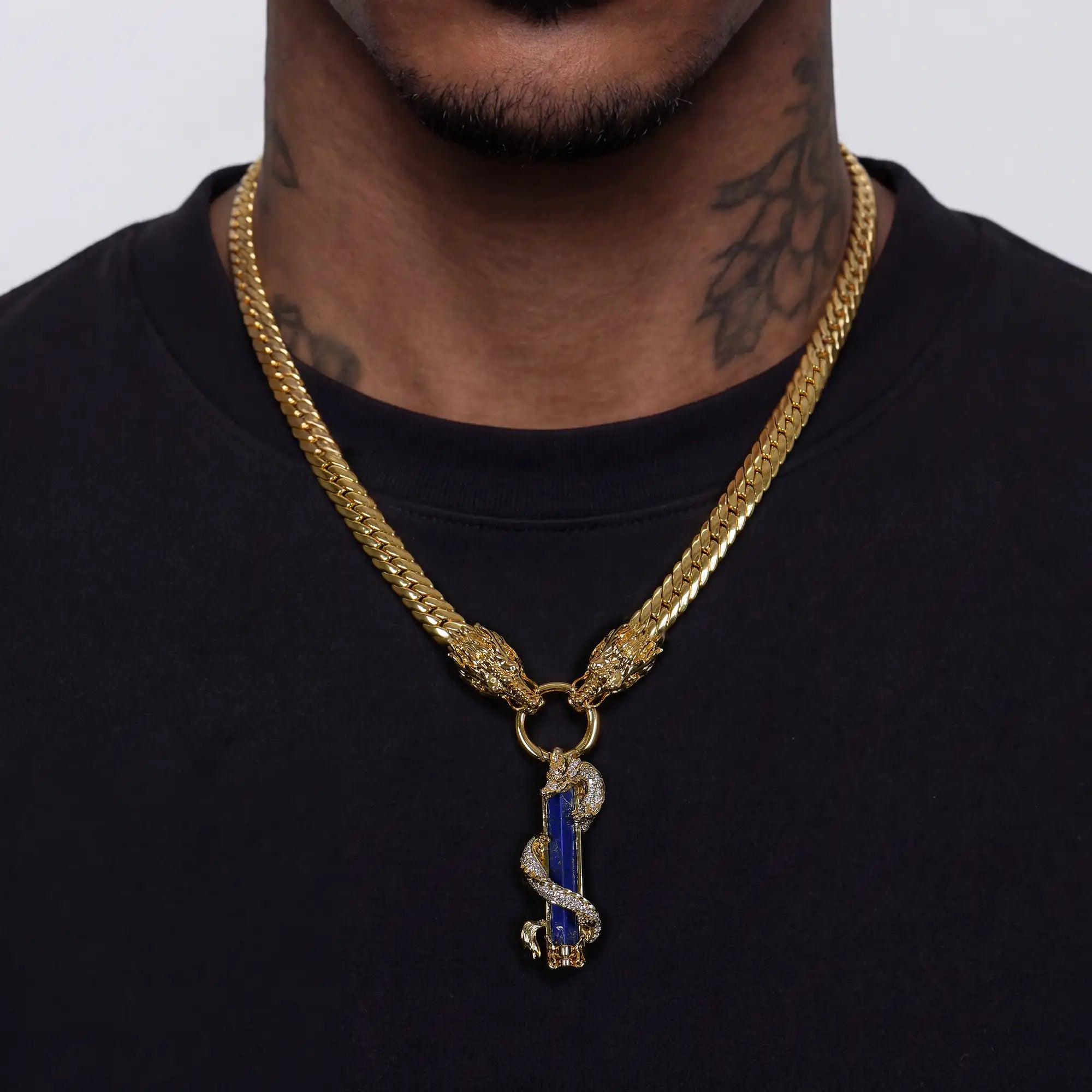 WONG Dragon Jade Pillar Cuban Chain & Pendant Set