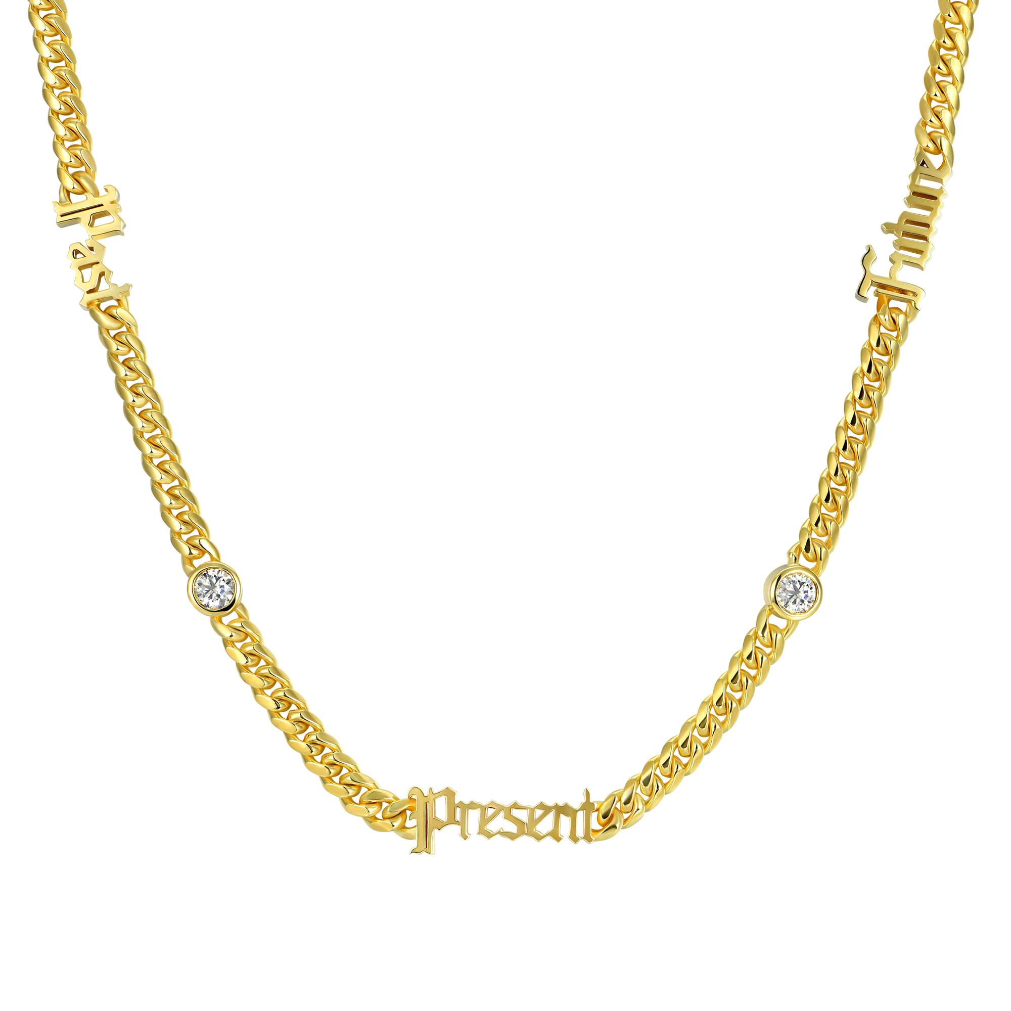 Custom 14k Gold Moissanite Old English Name Necklace - 5mm