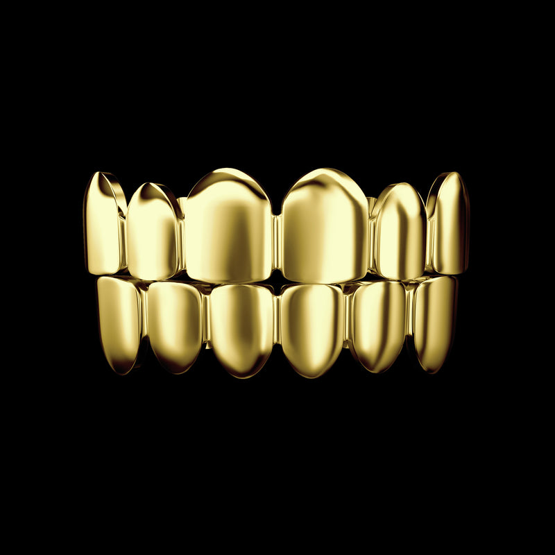 Pre-made Six Teeth Classic Gold Grillz - Gold & White Gold Grillz Teeth - APORRO