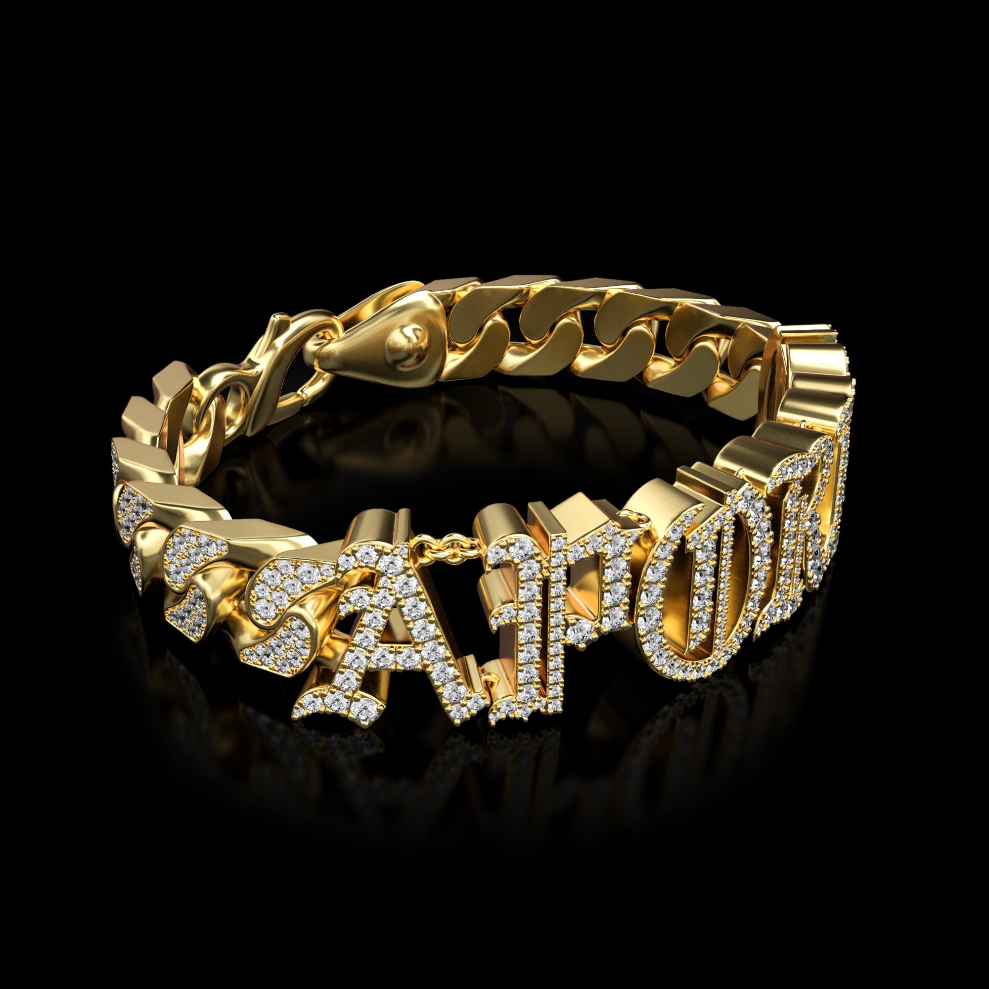 Iced Out Old English Letter/Number Custom Name Bracelet - 10mm