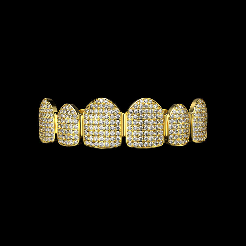 Pre-made Six Teeth Iced Out Gold Grillz - Custom Silver & Gold Grillz - APORRO