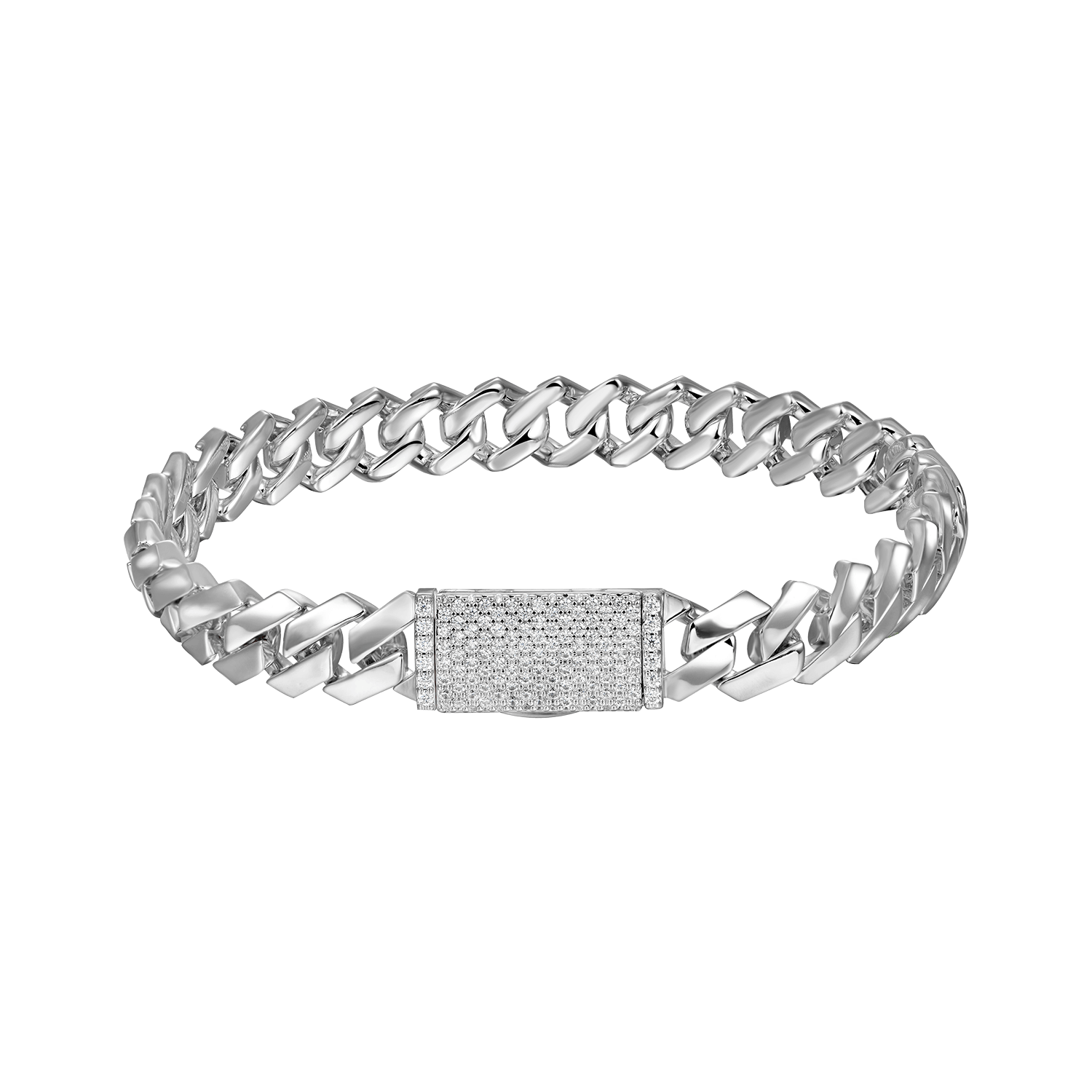 8mm 14K Gold Men's Prong Cuban Link Bracelet Hip Hop Jewelry